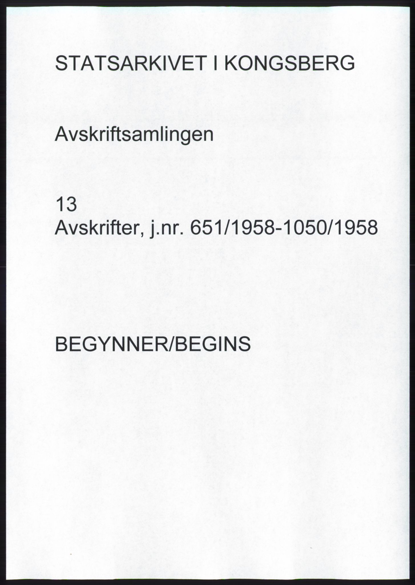 Statsarkivet i Kongsberg, SAKO/A-0001, 1958, s. 1
