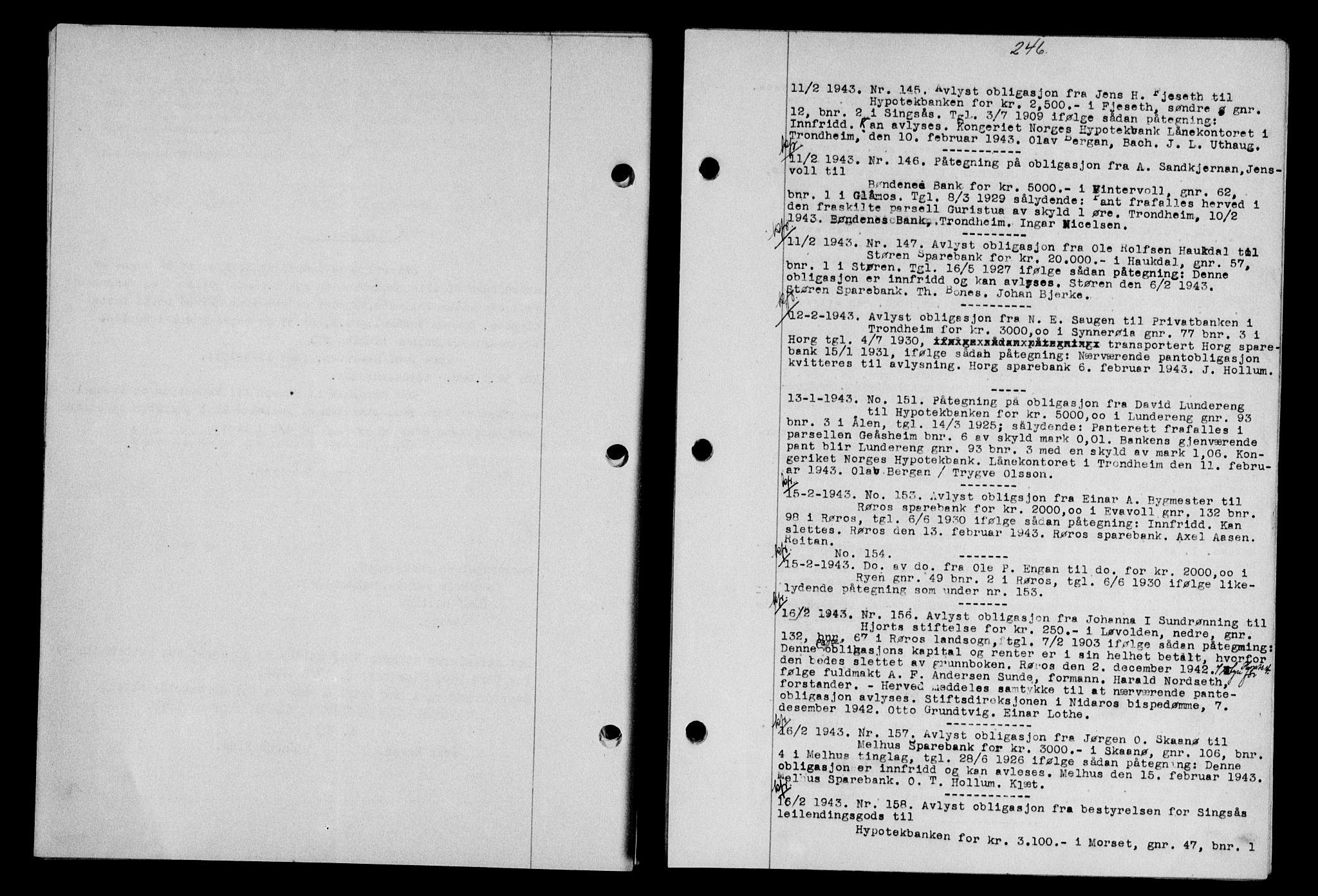 Gauldal sorenskriveri, SAT/A-0014/1/2/2C/L0056: Pantebok nr. 61, 1942-1943, Dagboknr: 145/1943