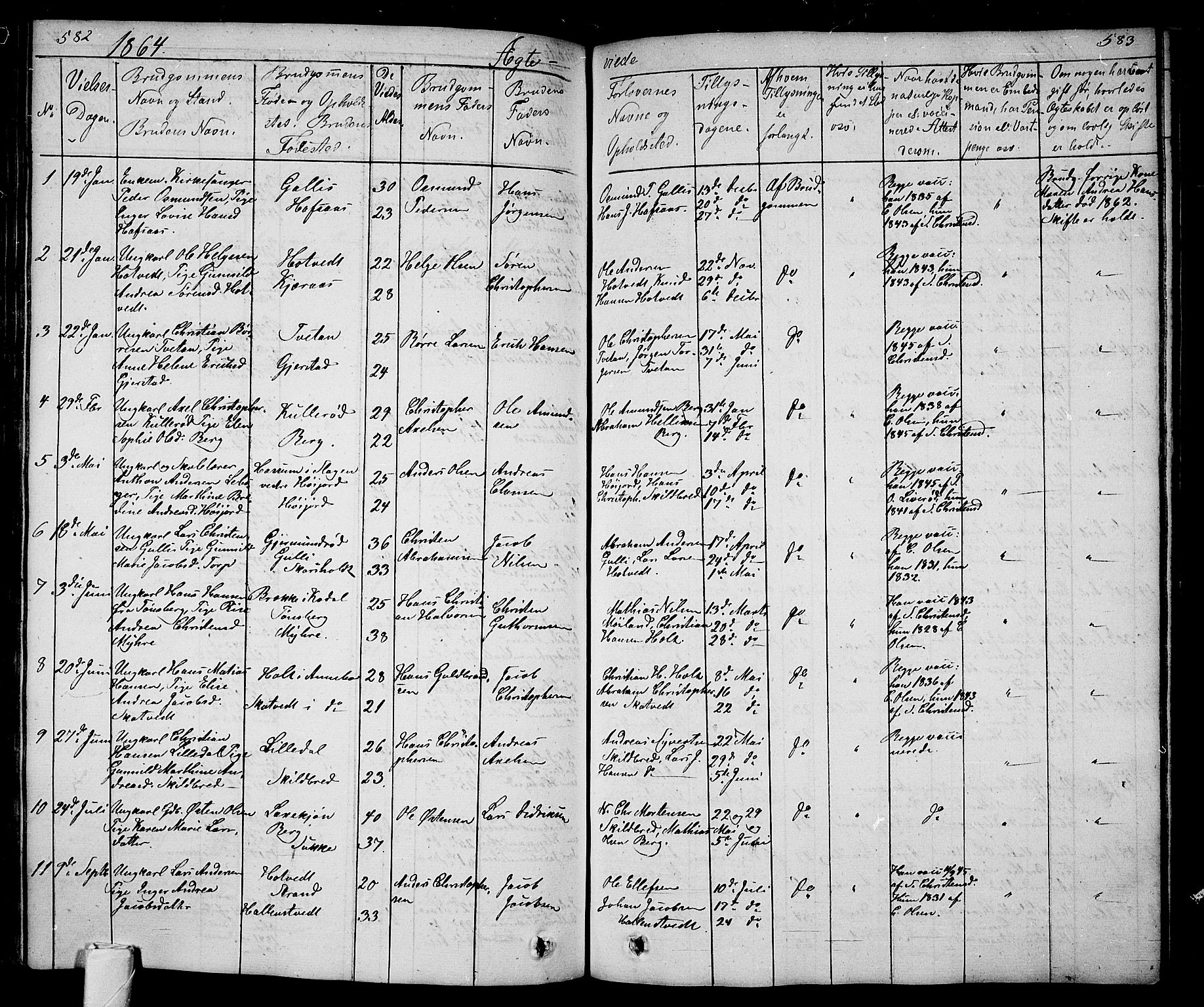 Andebu kirkebøker, AV/SAKO-A-336/G/Ga/L0003: Klokkerbok nr. I 3, 1832-1867, s. 582-583