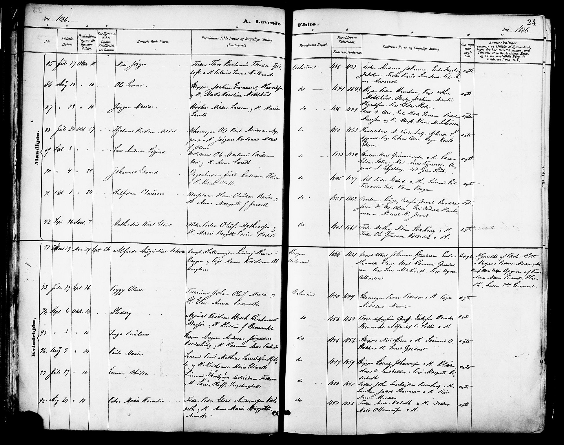 Ministerialprotokoller, klokkerbøker og fødselsregistre - Møre og Romsdal, AV/SAT-A-1454/529/L0455: Ministerialbok nr. 529A05, 1885-1893, s. 24