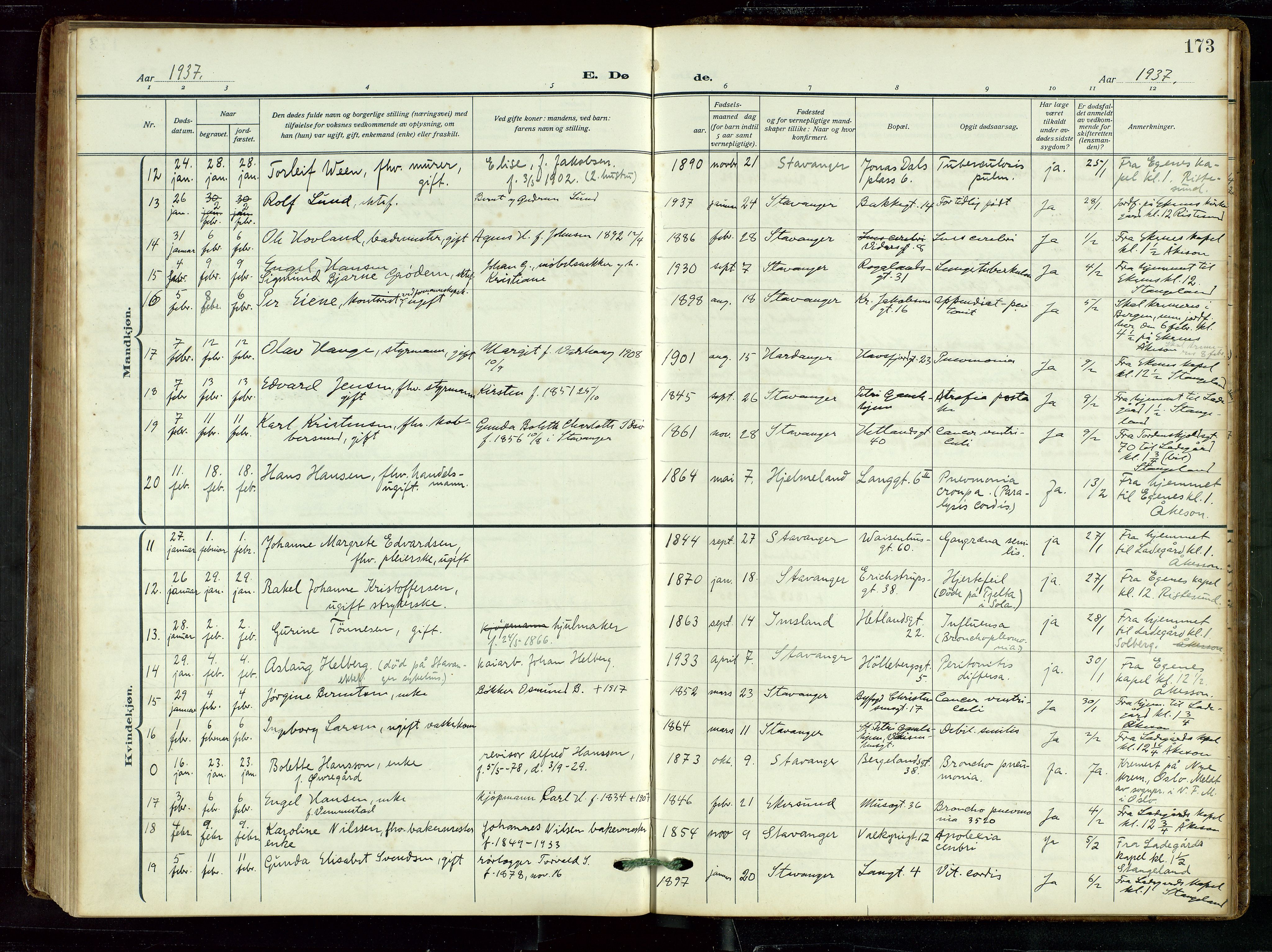 St. Petri sokneprestkontor, AV/SAST-A-101813/002/D/L0003: Ministerialbok nr. A 28, 1919-1938, s. 173