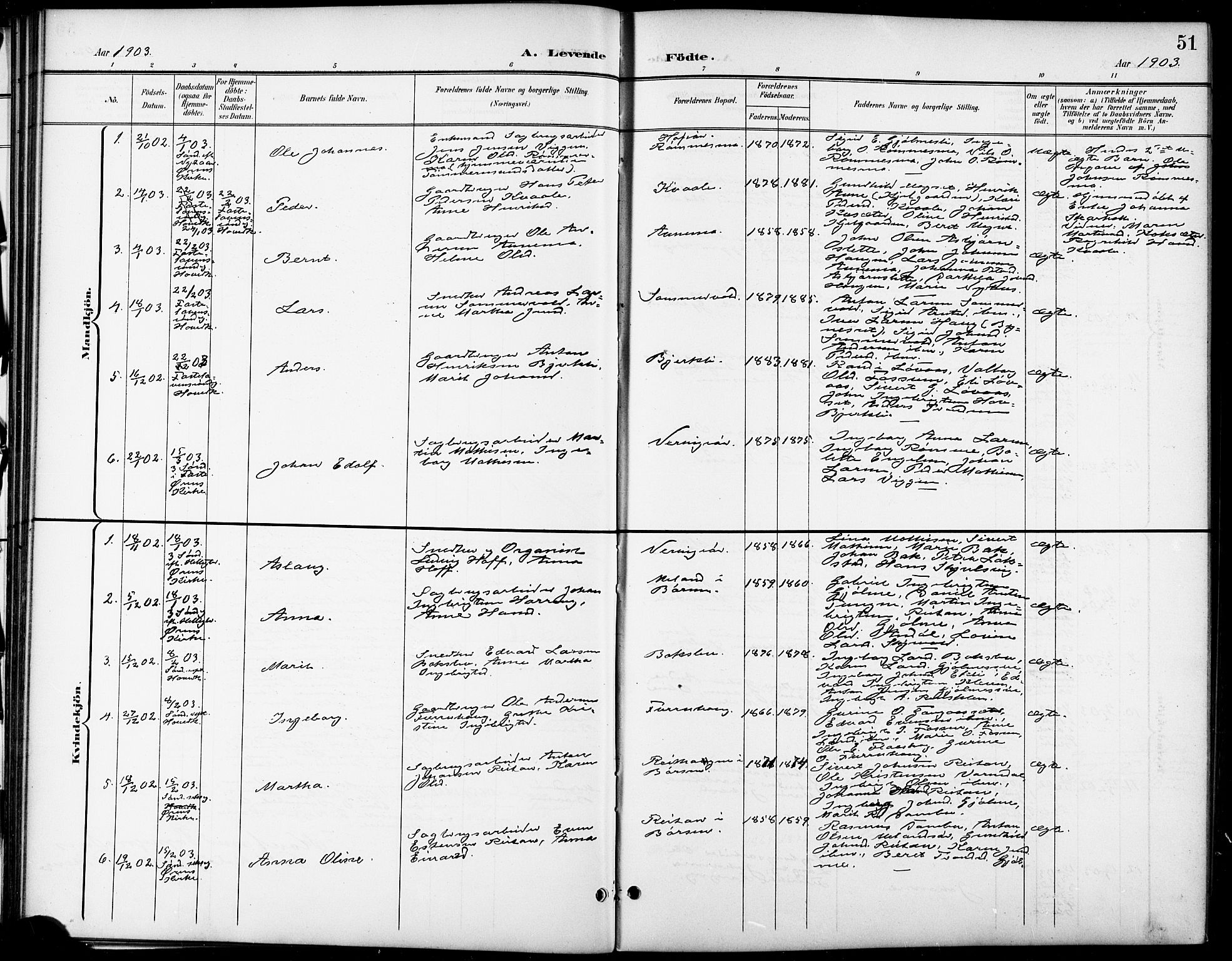 Ministerialprotokoller, klokkerbøker og fødselsregistre - Sør-Trøndelag, SAT/A-1456/668/L0819: Klokkerbok nr. 668C08, 1899-1912, s. 51
