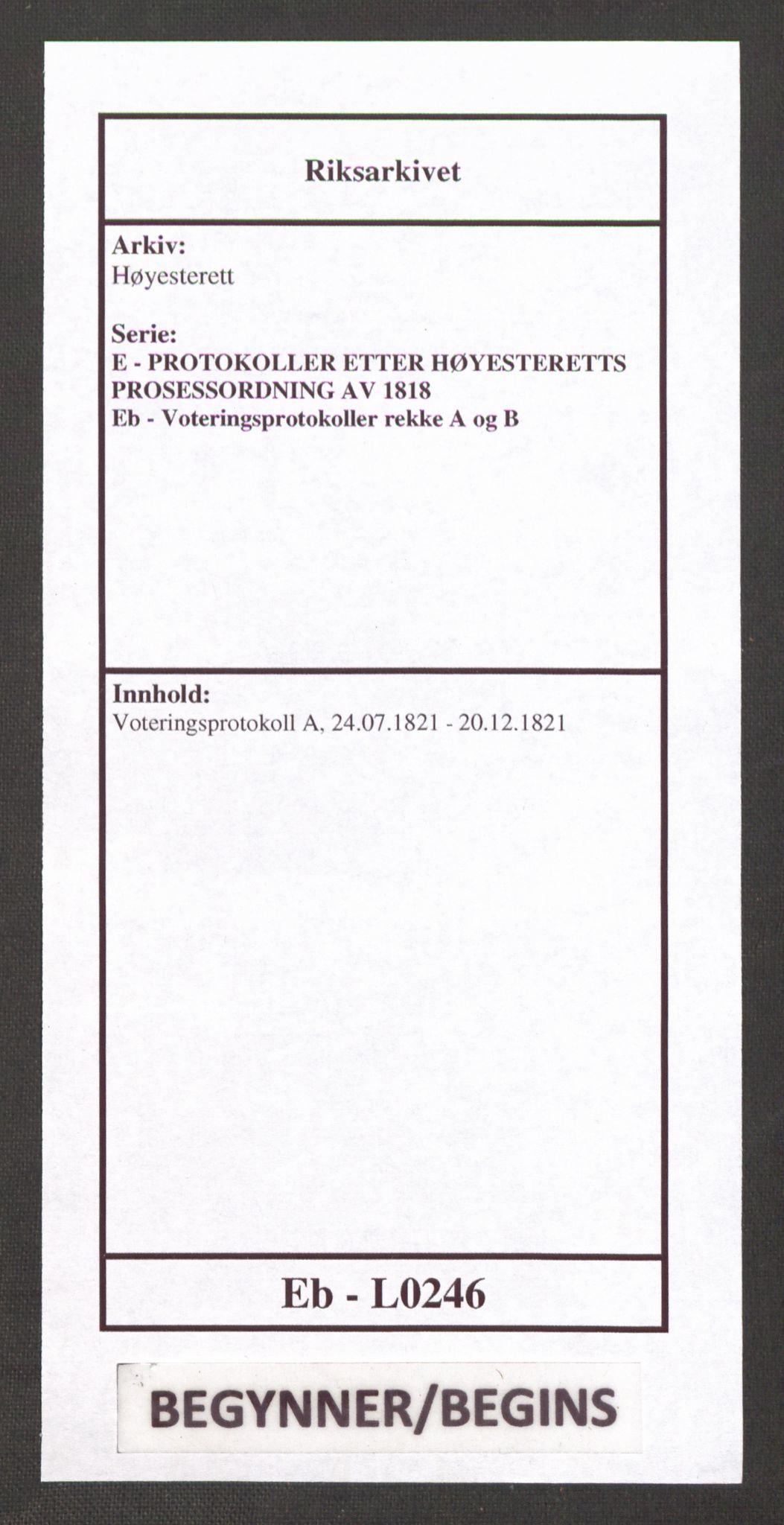 Høyesterett, AV/RA-S-1002/E/Eb/Ebb/L0007/0002: Voteringsprotokoller / Voteringsprotokoll, 1821