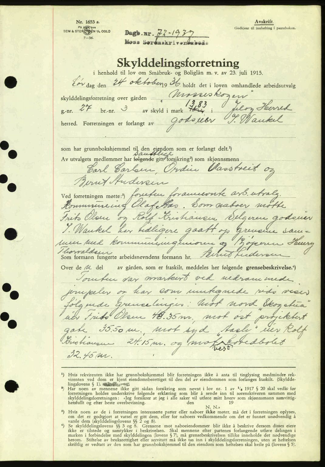 Moss sorenskriveri, SAO/A-10168: Pantebok nr. A2, 1936-1937, Dagboknr: 72/1936