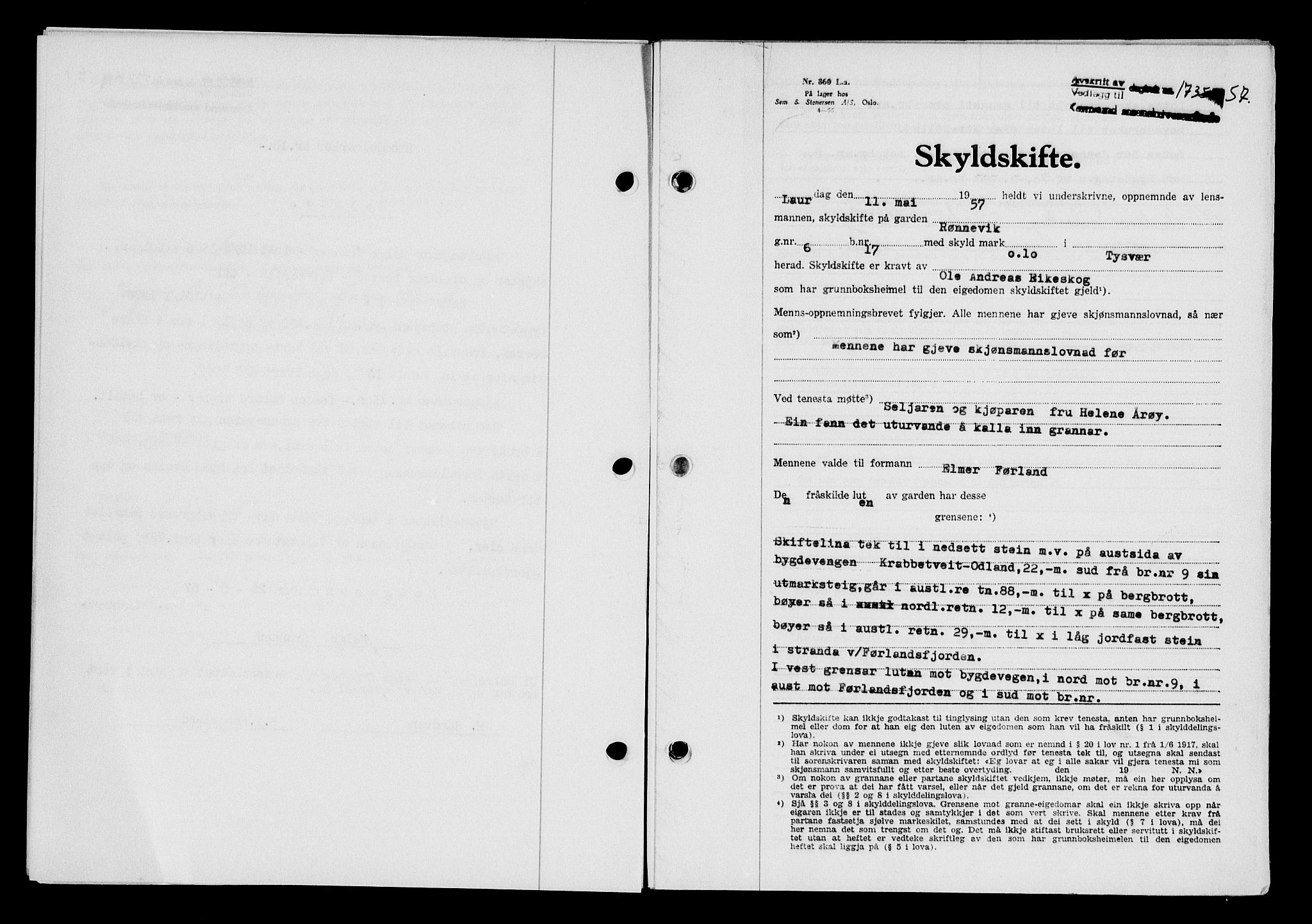 Karmsund sorenskriveri, SAST/A-100311/01/II/IIB/L0125: Pantebok nr. 105A, 1957-1957, Dagboknr: 1735/1957