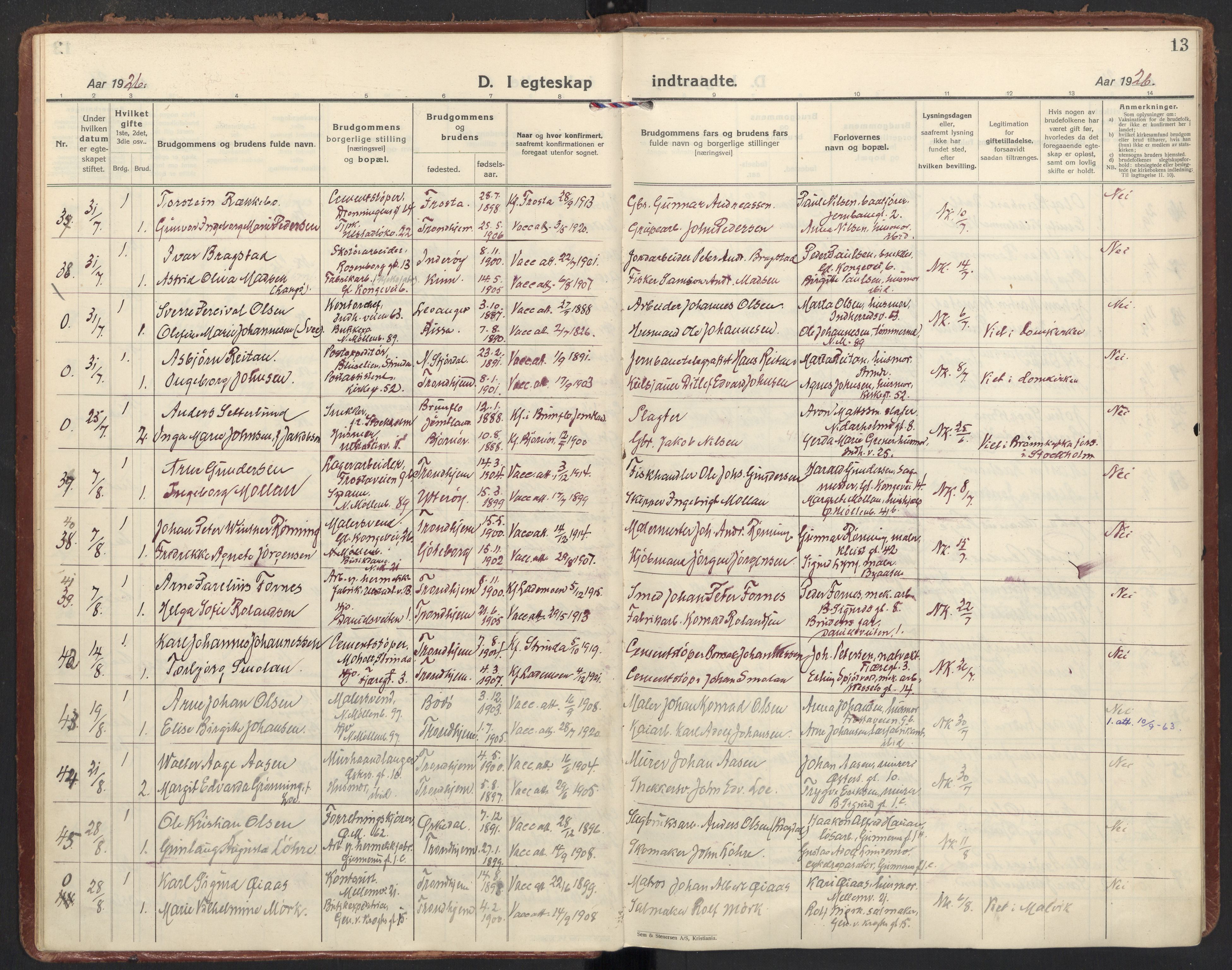 Ministerialprotokoller, klokkerbøker og fødselsregistre - Sør-Trøndelag, SAT/A-1456/605/L0249: Ministerialbok nr. 605A11, 1925-1936, s. 13