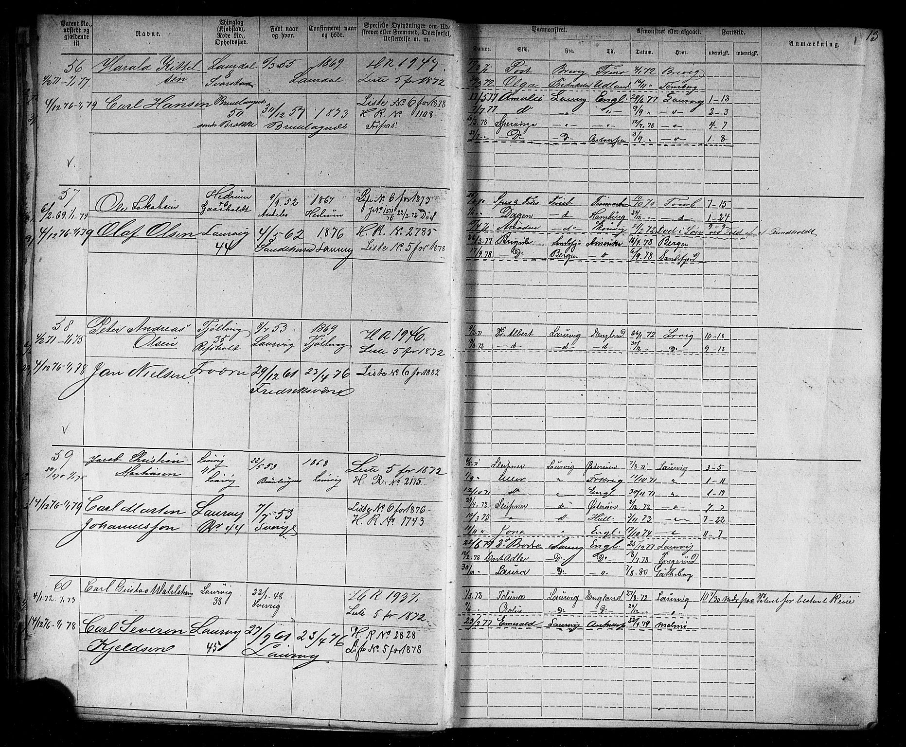 Larvik innrulleringskontor, AV/SAKO-A-787/F/Fb/L0004: Annotasjonsrulle, 1870-1882, s. 14
