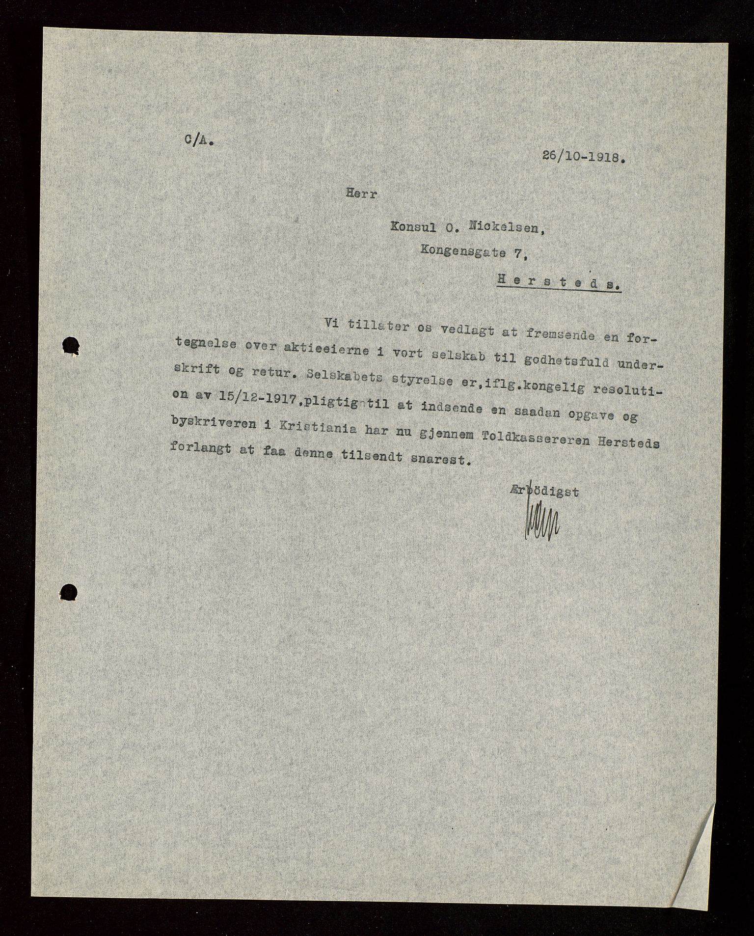 Pa 1521 - A/S Norske Shell, AV/SAST-A-101915/E/Ea/Eaa/L0003: Sjefskorrespondanse, 1918, s. 164