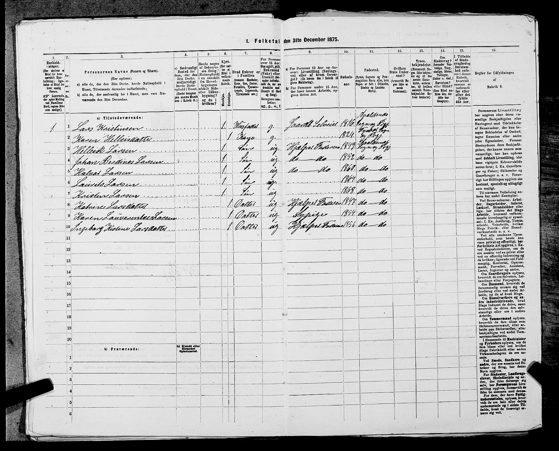 SAST, Folketelling 1875 for 1147L Avaldsnes prestegjeld, Avaldsnes sokn og Kopervik landsokn, 1875, s. 1413