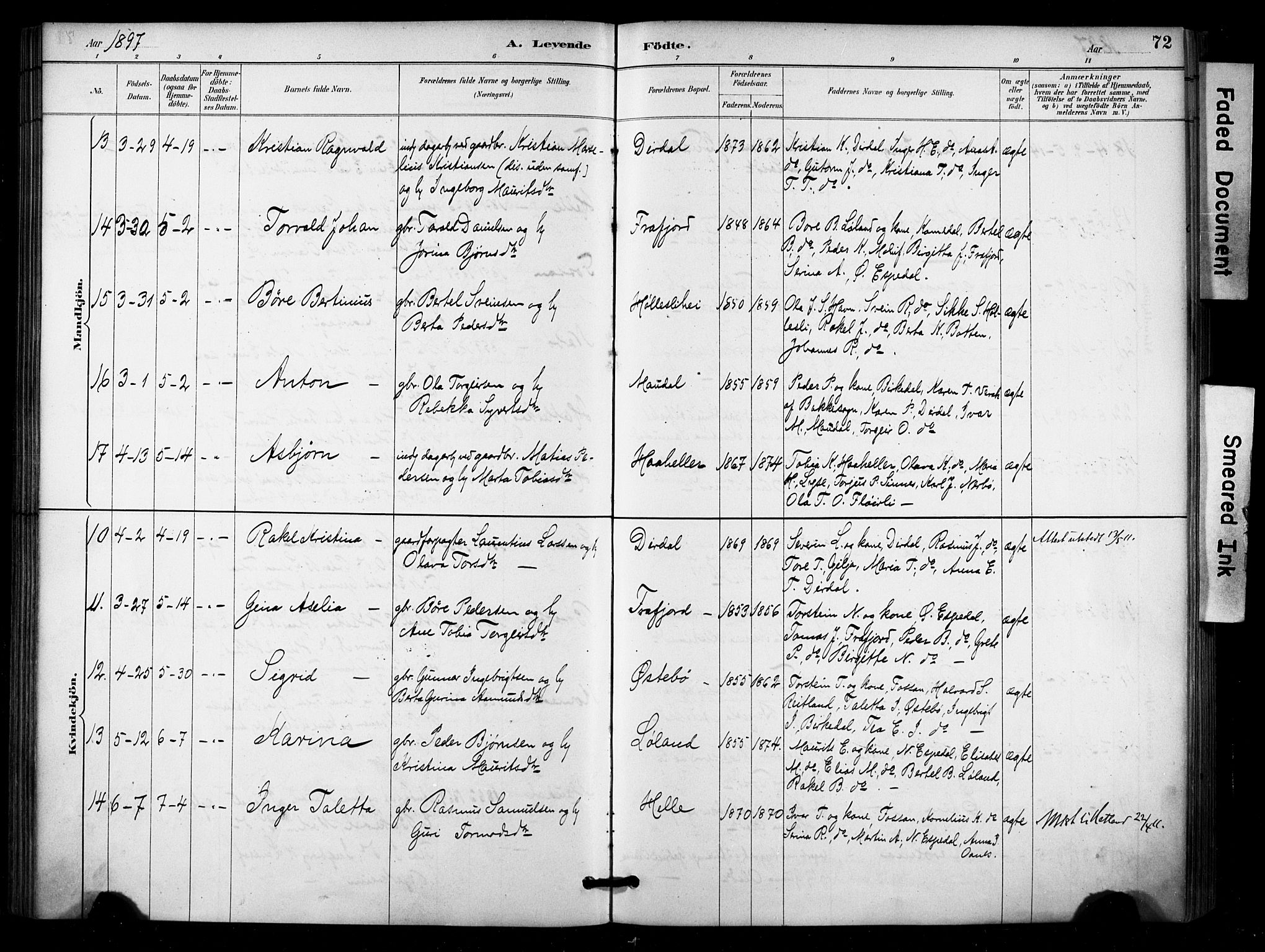 Høgsfjord sokneprestkontor, AV/SAST-A-101624/H/Ha/Haa/L0006: Ministerialbok nr. A 6, 1885-1897, s. 72