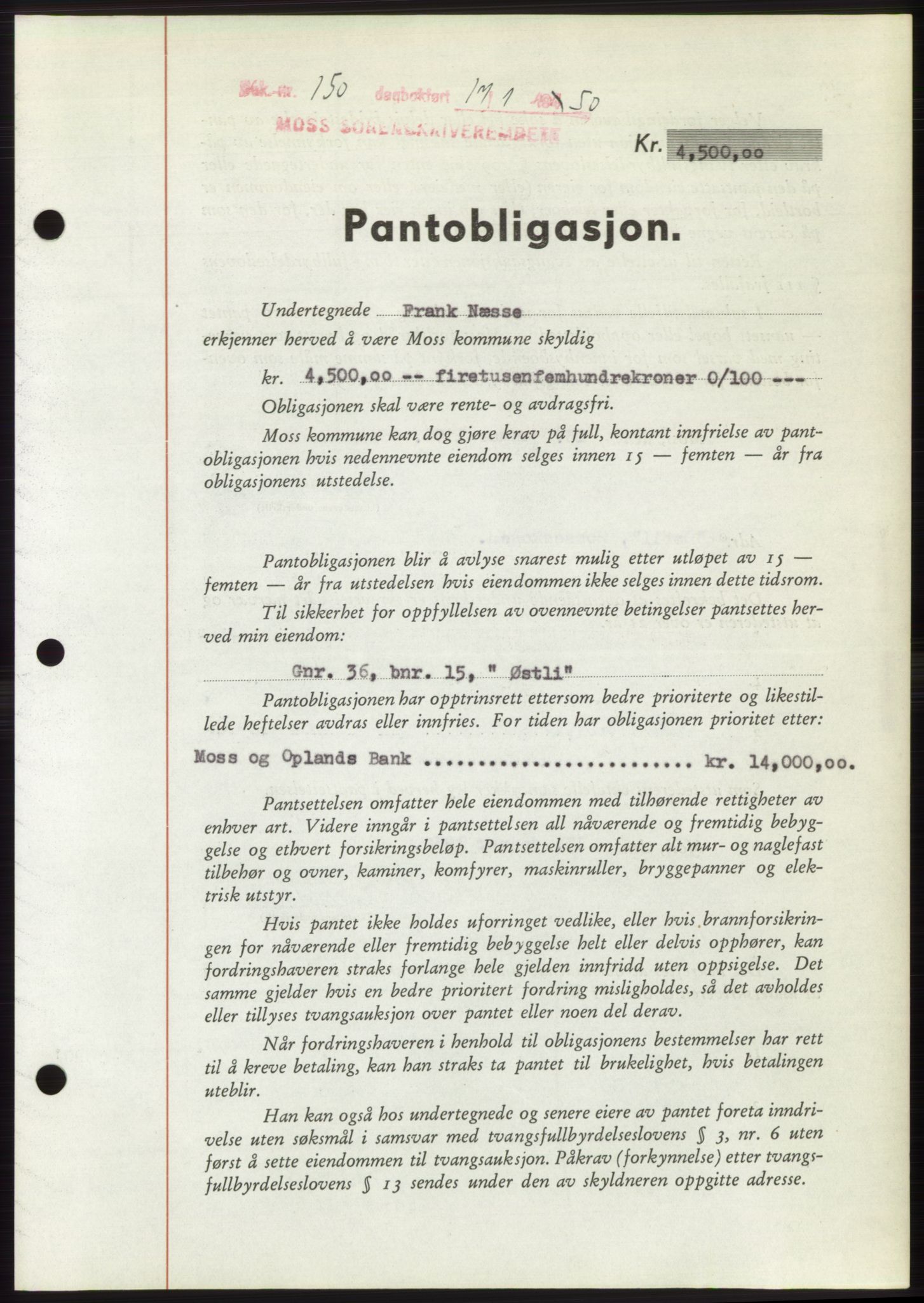 Moss sorenskriveri, SAO/A-10168: Pantebok nr. B23, 1949-1950, Dagboknr: 150/1950