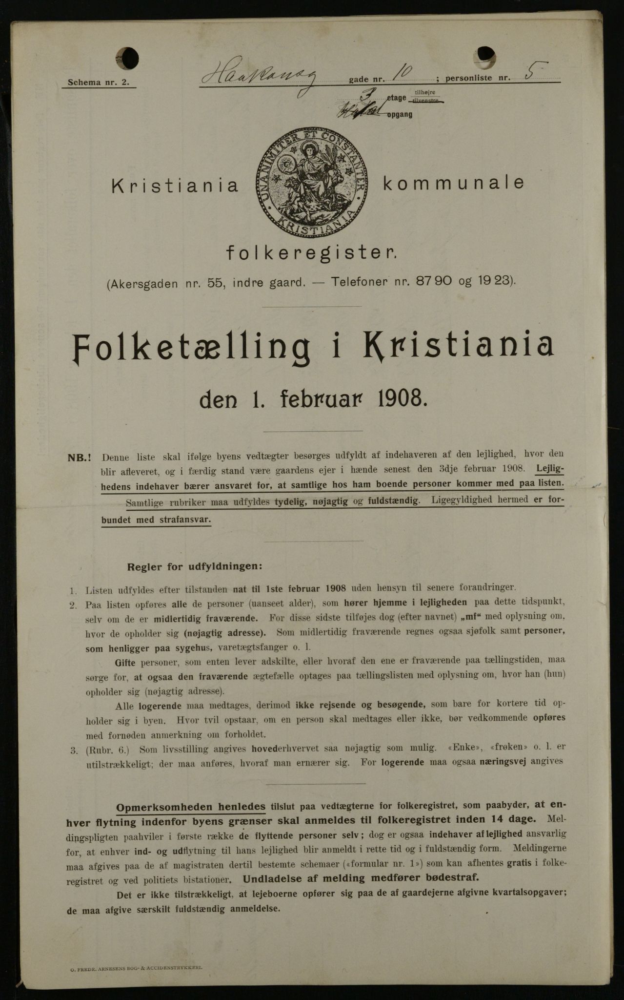 OBA, Kommunal folketelling 1.2.1908 for Kristiania kjøpstad, 1908, s. 38417