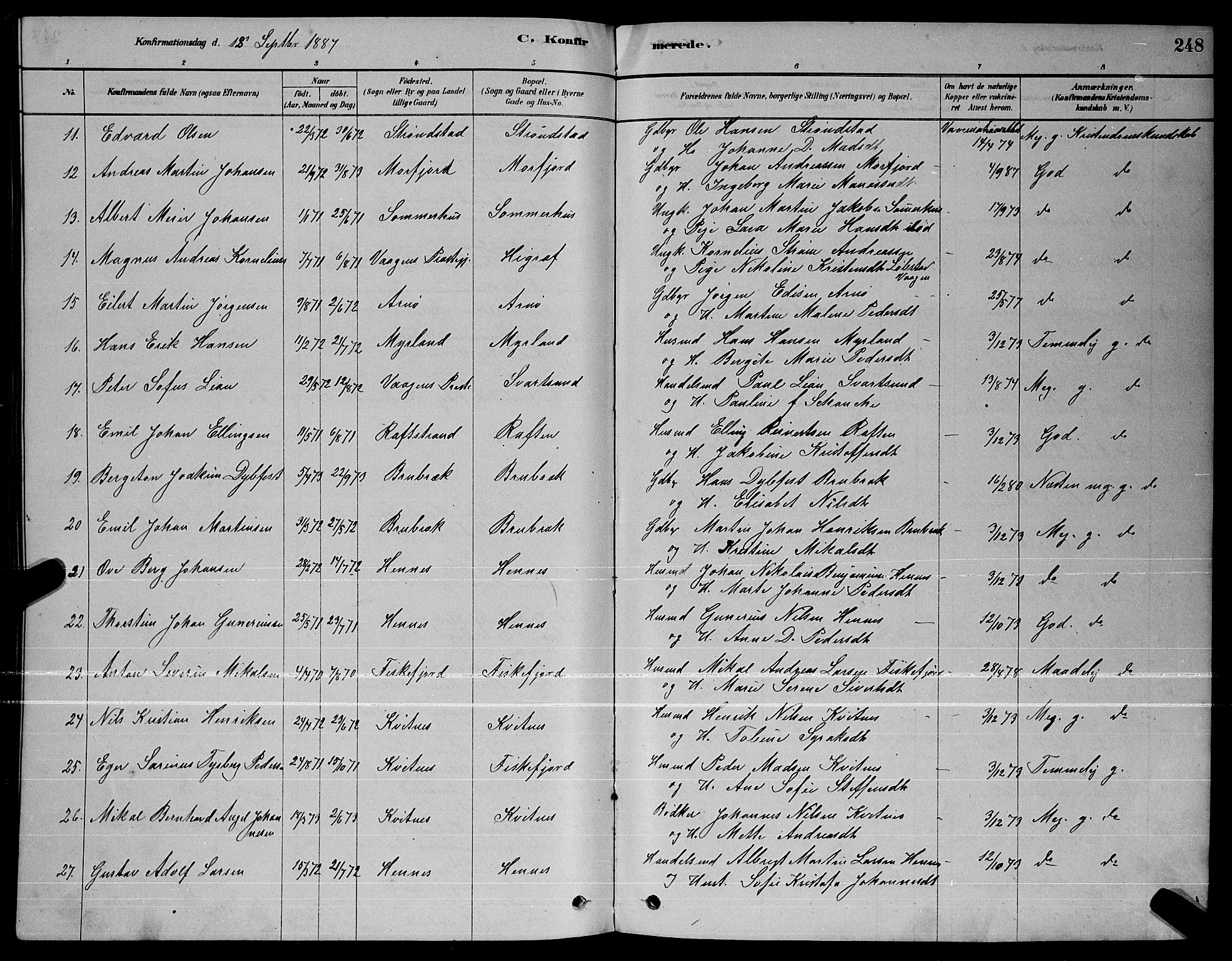 Ministerialprotokoller, klokkerbøker og fødselsregistre - Nordland, AV/SAT-A-1459/888/L1267: Klokkerbok nr. 888C05, 1878-1890, s. 248