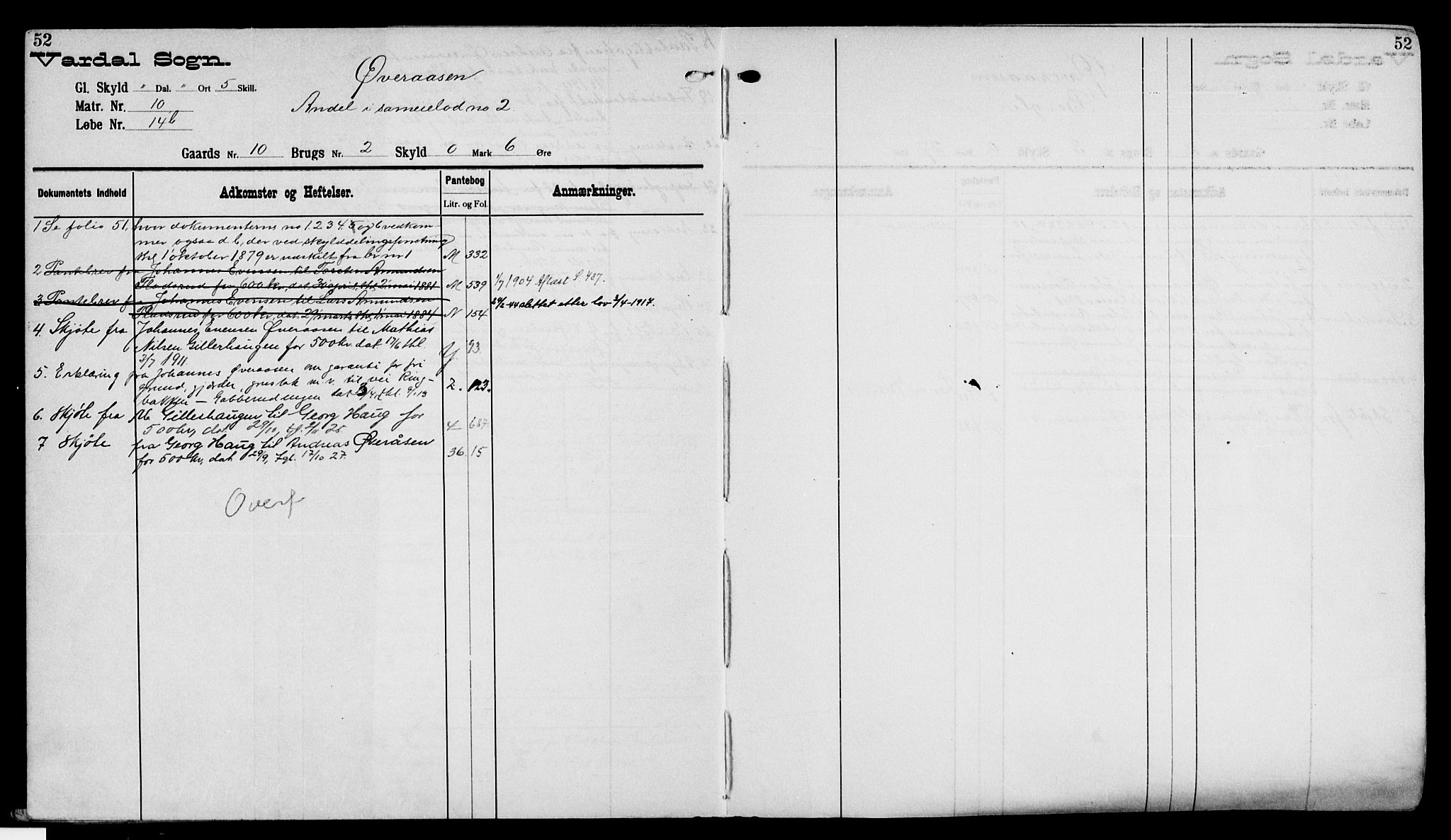 Toten tingrett, AV/SAH-TING-006/H/Ha/Haa/L0021: Panteregister nr. 21, 1901, s. 52