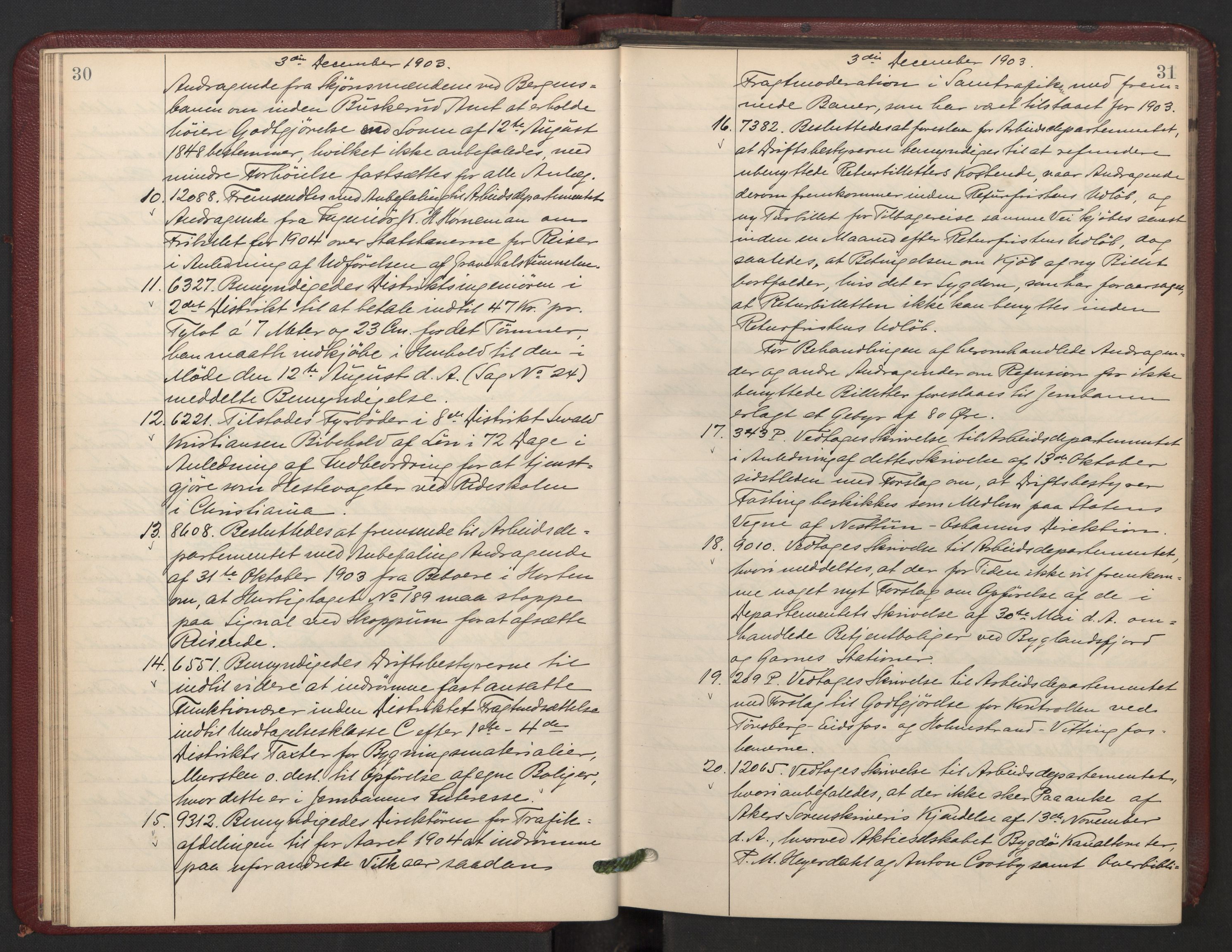 Norges statsbaner, Administrasjons- økonomi- og personalavdelingen, AV/RA-S-3412/A/Aa/L0007: Forhandlingsprotokoll, 1903-1905, s. 30-31