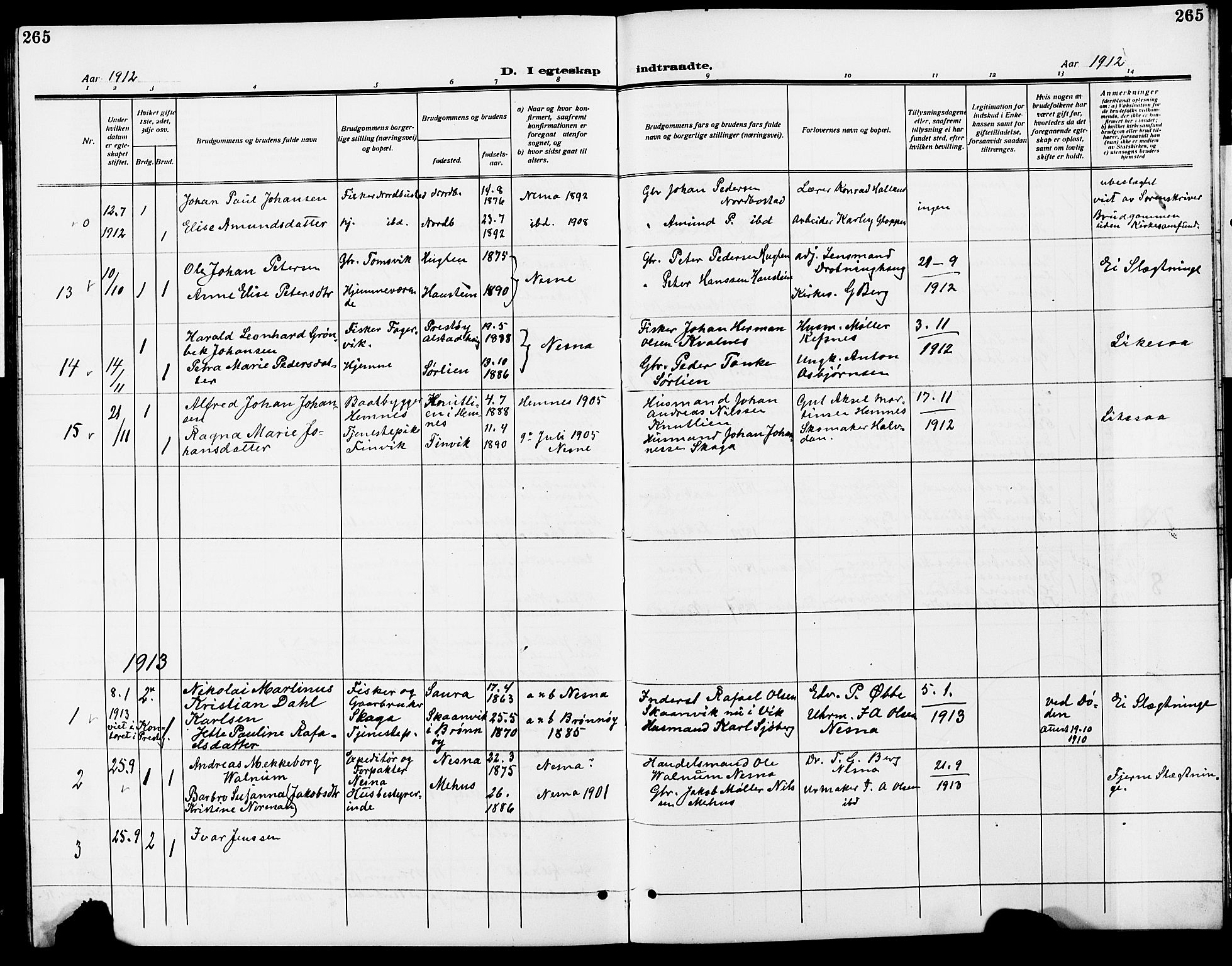 Ministerialprotokoller, klokkerbøker og fødselsregistre - Nordland, AV/SAT-A-1459/838/L0560: Klokkerbok nr. 838C07, 1910-1928, s. 265