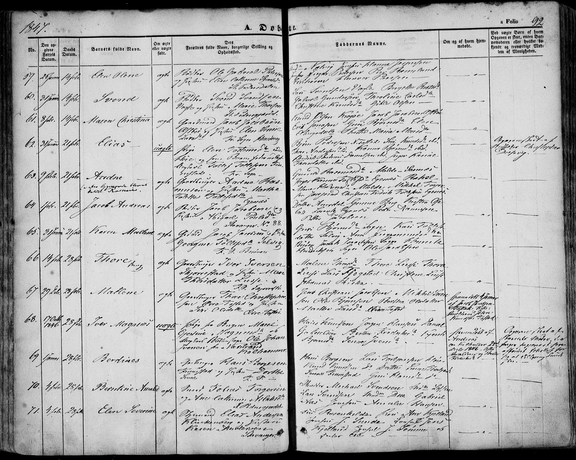 Domkirken sokneprestkontor, AV/SAST-A-101812/001/30/30BA/L0016: Ministerialbok nr. A 15, 1844-1854, s. 92