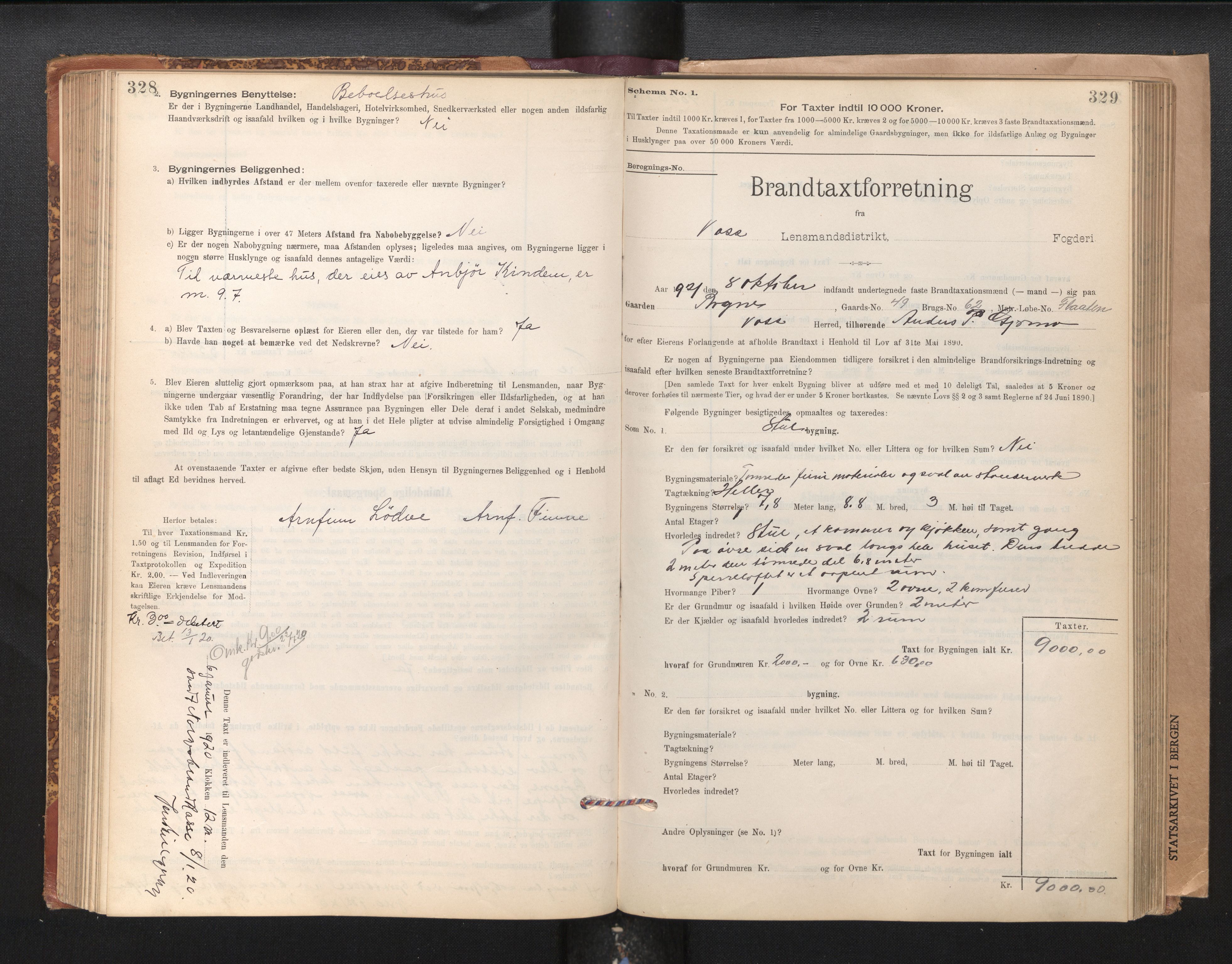 Lensmannen i Voss, SAB/A-35801/0012/L0008: Branntakstprotokoll, skjematakst, 1895-1945, s. 328-329