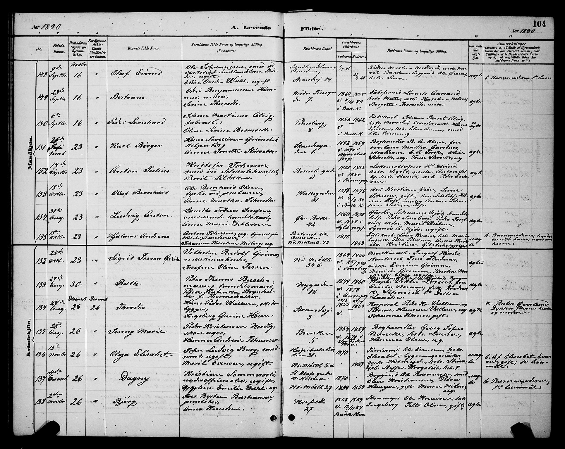 Ministerialprotokoller, klokkerbøker og fødselsregistre - Sør-Trøndelag, SAT/A-1456/604/L0222: Klokkerbok nr. 604C05, 1886-1895, s. 104
