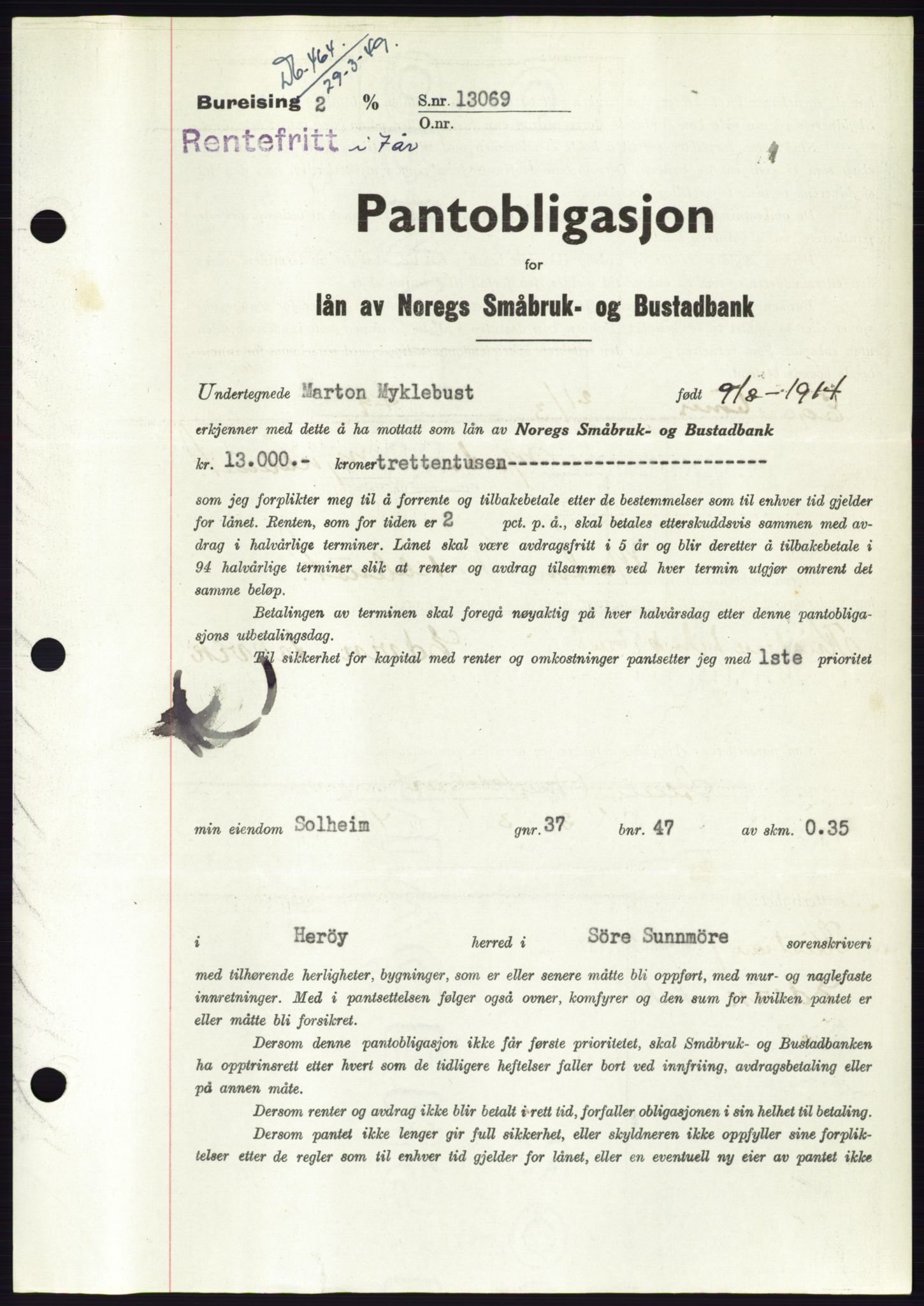 Søre Sunnmøre sorenskriveri, SAT/A-4122/1/2/2C/L0116: Pantebok nr. 4B, 1948-1949, Dagboknr: 464/1949