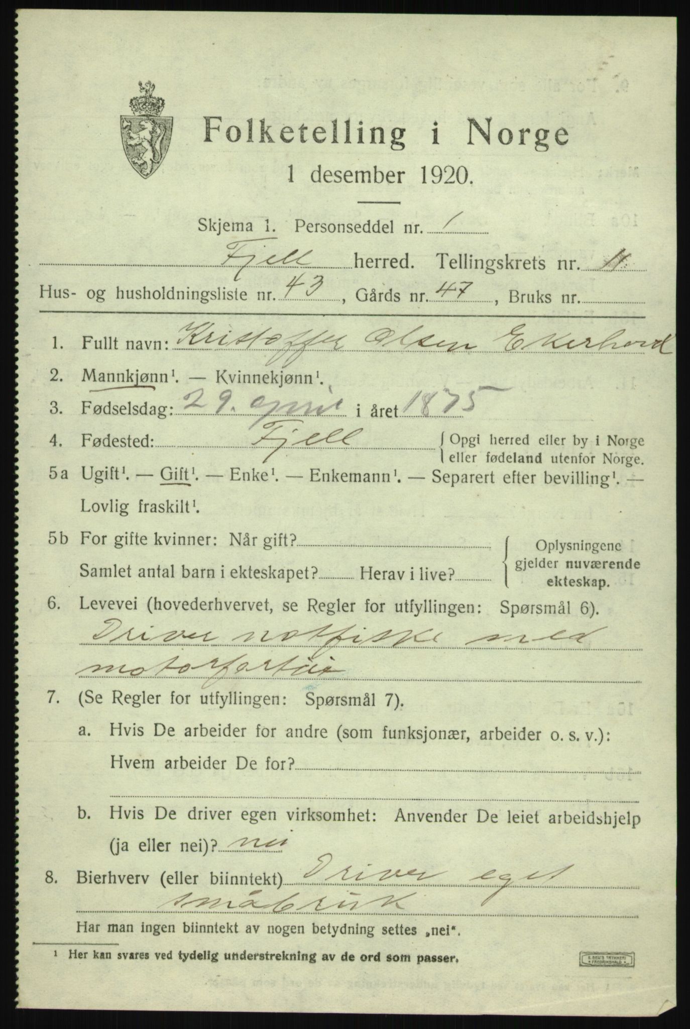 SAB, Folketelling 1920 for 1246 Fjell herred, 1920, s. 10392