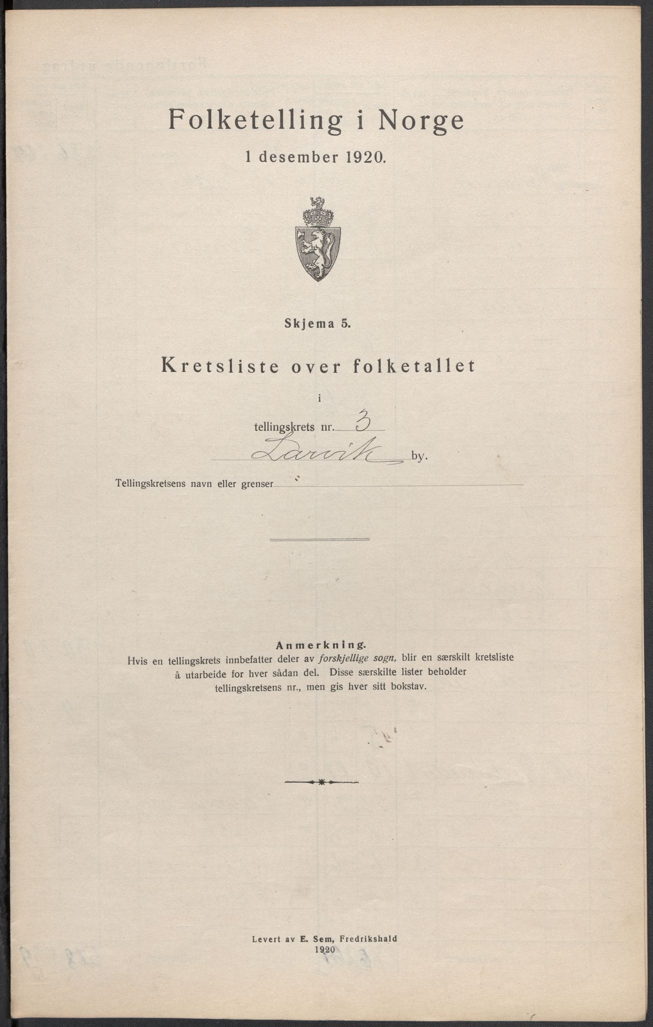 SAKO, Folketelling 1920 for 0707 Larvik kjøpstad, 1920, s. 17