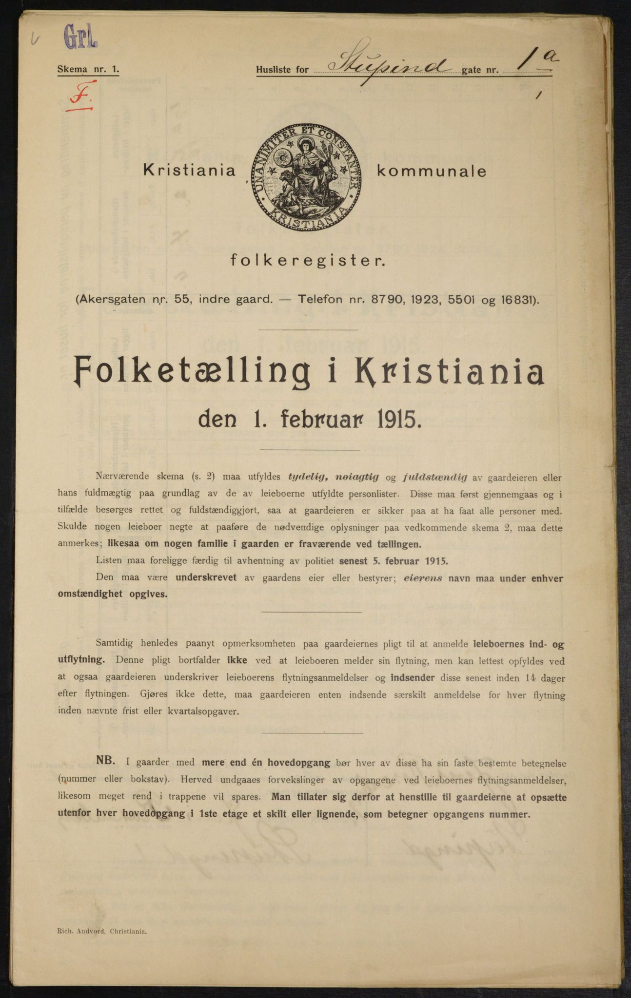 OBA, Kommunal folketelling 1.2.1915 for Kristiania, 1915, s. 104683