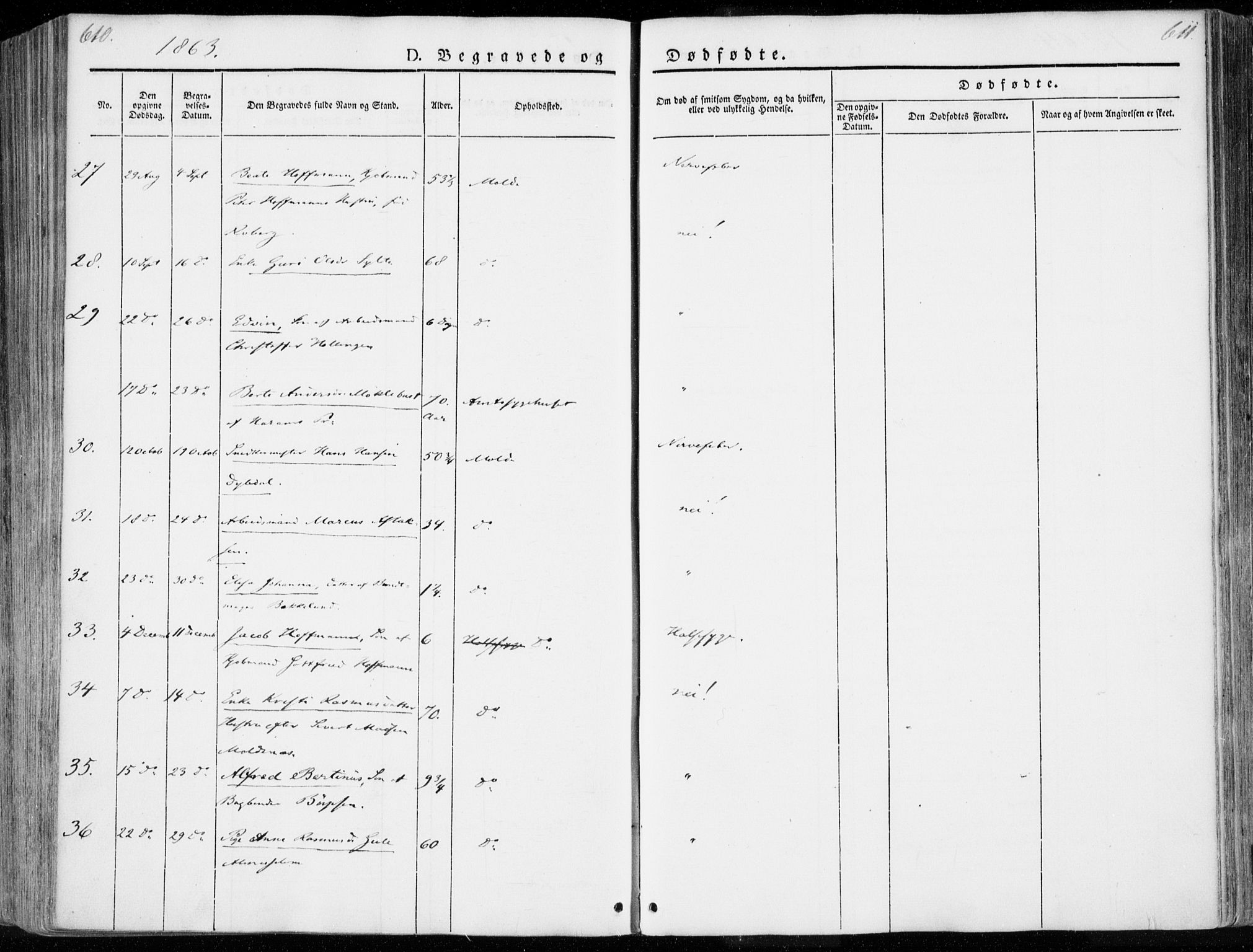 Ministerialprotokoller, klokkerbøker og fødselsregistre - Møre og Romsdal, SAT/A-1454/558/L0689: Ministerialbok nr. 558A03, 1843-1872, s. 610-611