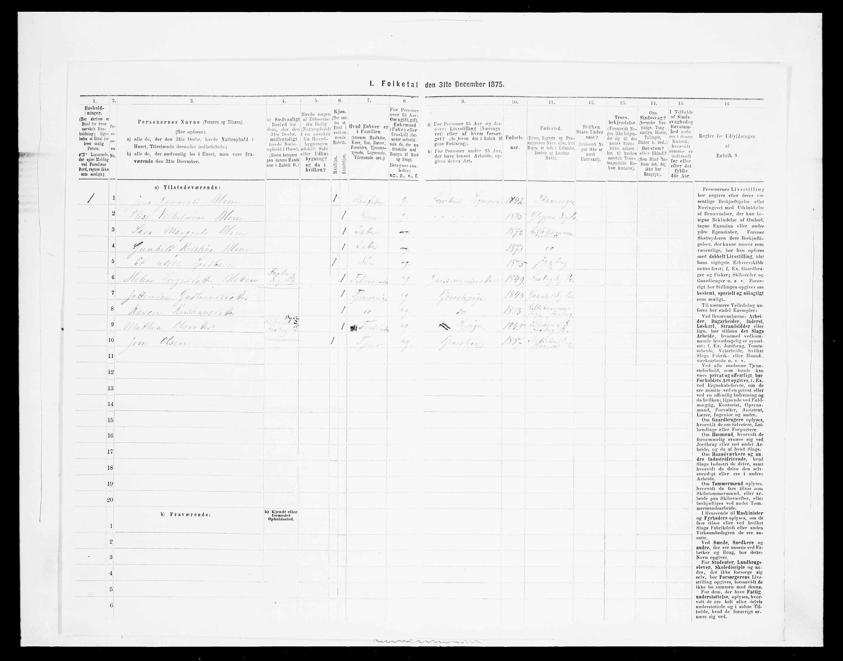 SAH, Folketelling 1875 for 0524L Fåberg prestegjeld, Fåberg sokn og Lillehammer landsokn, 1875, s. 1121