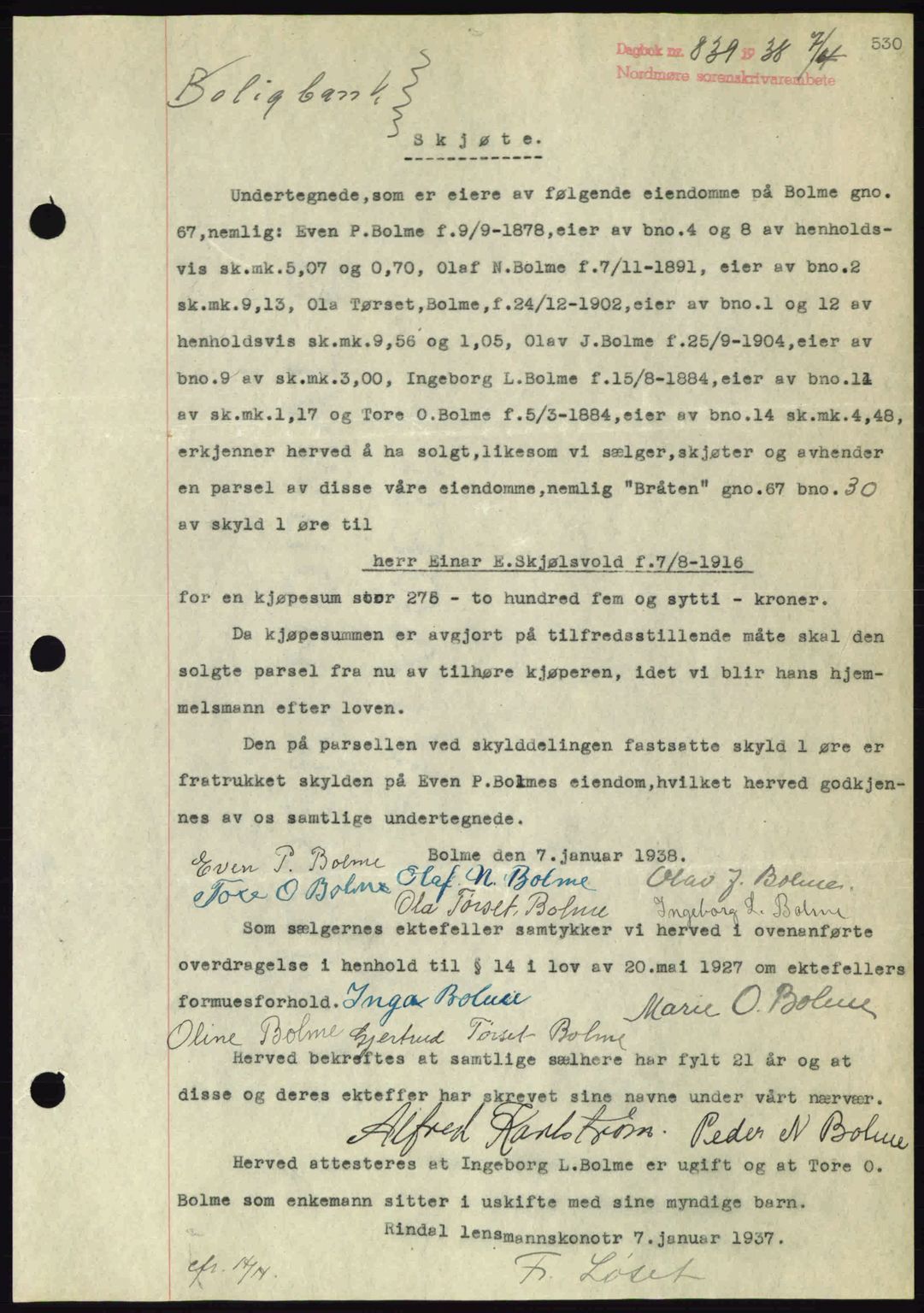 Nordmøre sorenskriveri, SAT/A-4132/1/2/2Ca: Pantebok nr. A83, 1938-1938, Dagboknr: 839/1938