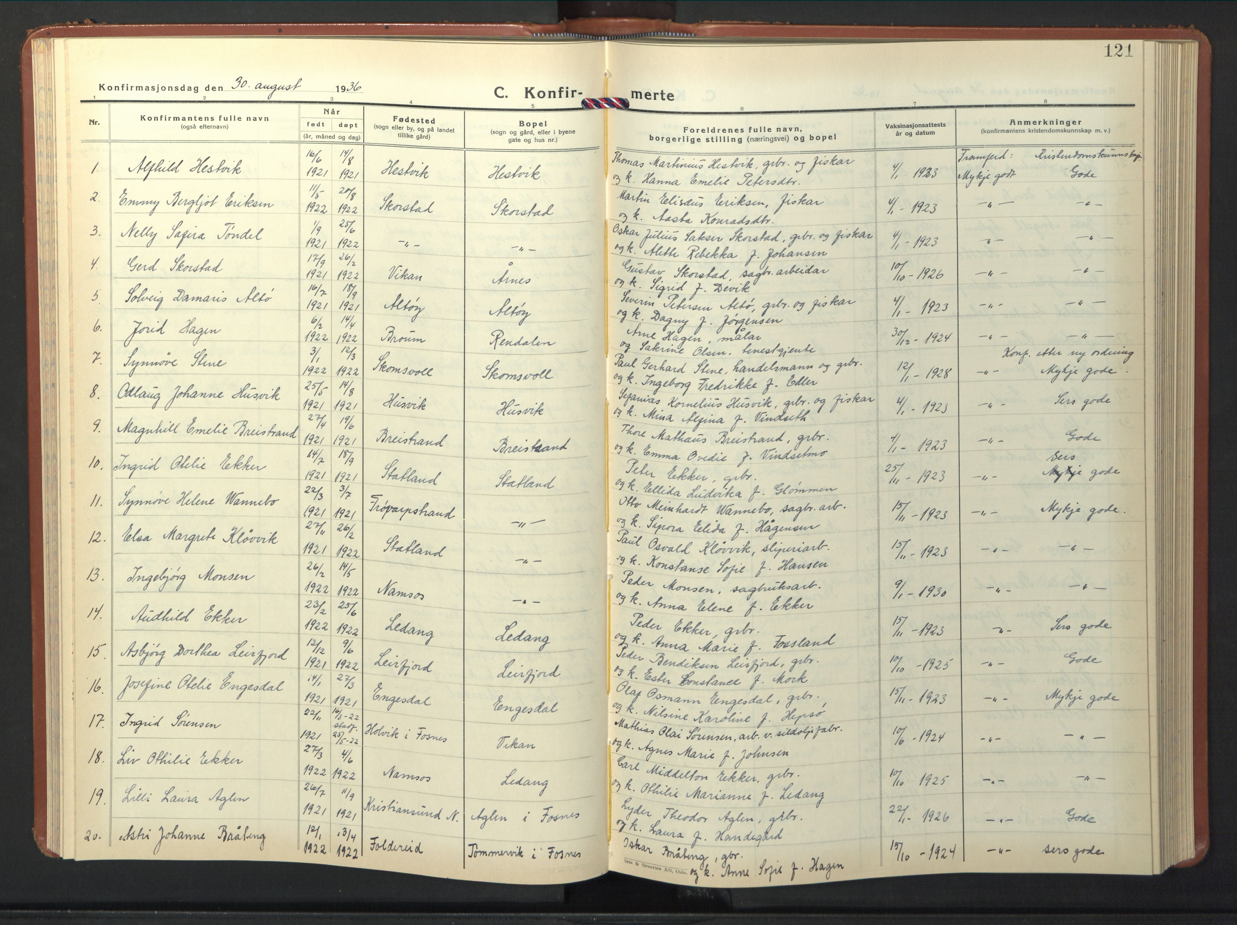 Ministerialprotokoller, klokkerbøker og fødselsregistre - Nord-Trøndelag, AV/SAT-A-1458/774/L0631: Klokkerbok nr. 774C02, 1934-1950, s. 121