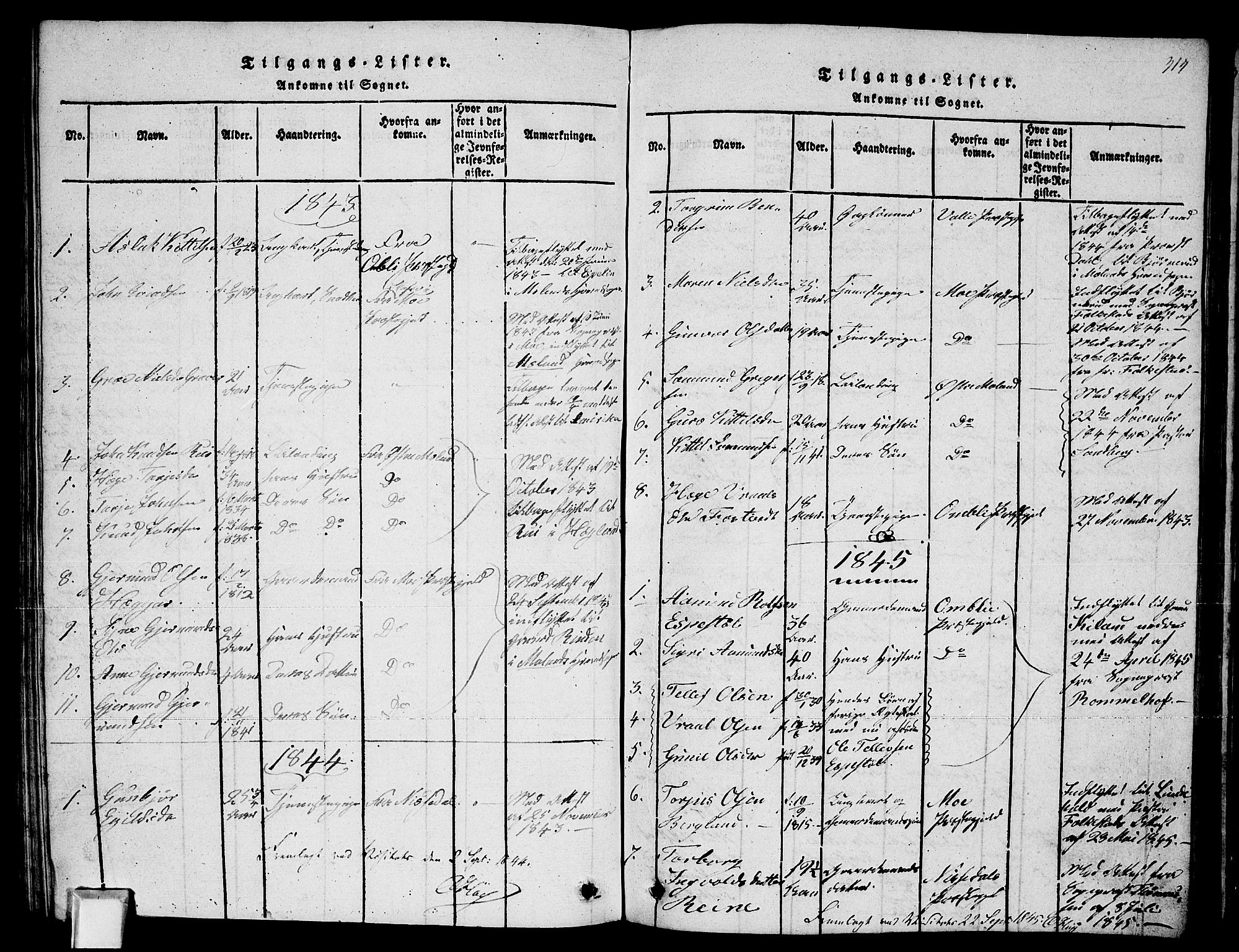 Fyresdal kirkebøker, AV/SAKO-A-263/G/Ga/L0002: Klokkerbok nr. I 2, 1815-1857, s. 314