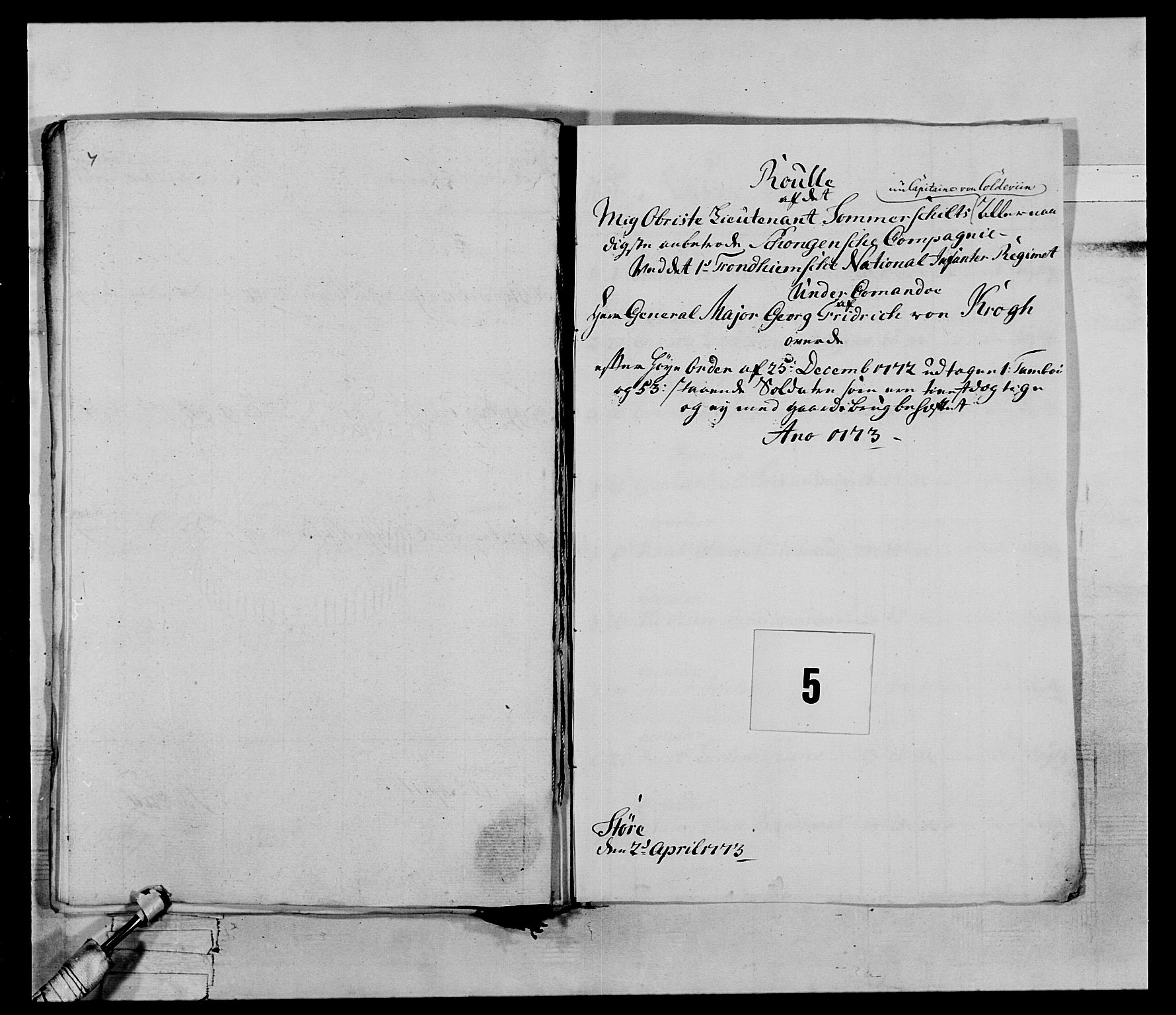 Generalitets- og kommissariatskollegiet, Det kongelige norske kommissariatskollegium, RA/EA-5420/E/Eh/L0072: 1. Trondheimske nasjonale infanteriregiment, 1773, s. 21