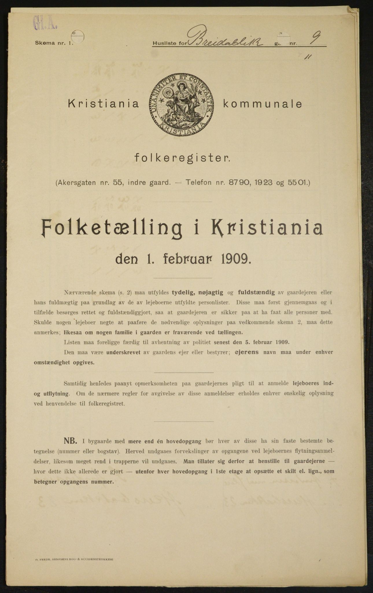 OBA, Kommunal folketelling 1.2.1909 for Kristiania kjøpstad, 1909, s. 24315