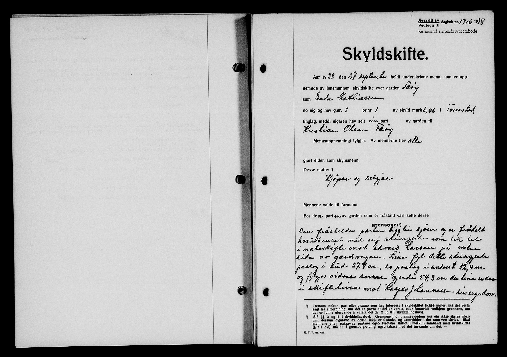 Karmsund sorenskriveri, SAST/A-100311/01/II/IIB/L0070: Pantebok nr. 51A, 1938-1939, Dagboknr: 1716/1938