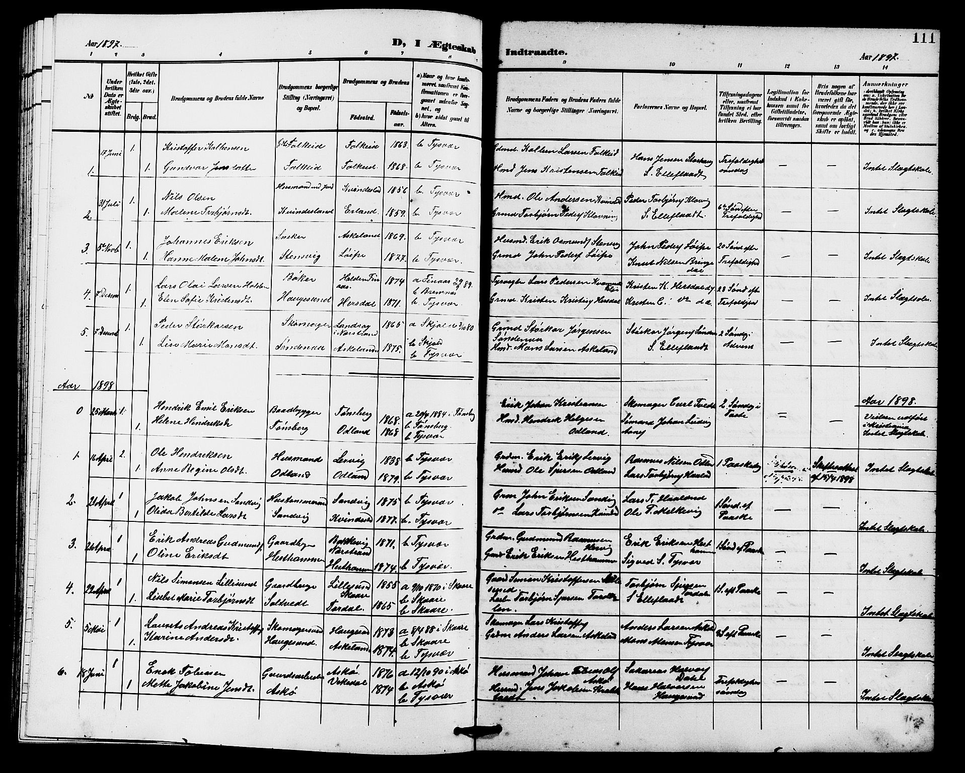 Tysvær sokneprestkontor, AV/SAST-A -101864/H/Ha/Haa/L0008: Ministerialbok nr. A 8, 1897-1912, s. 111