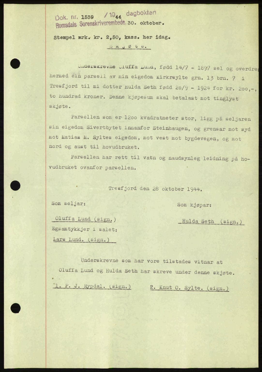 Romsdal sorenskriveri, SAT/A-4149/1/2/2C: Pantebok nr. A17, 1944-1945, Dagboknr: 1539/1944