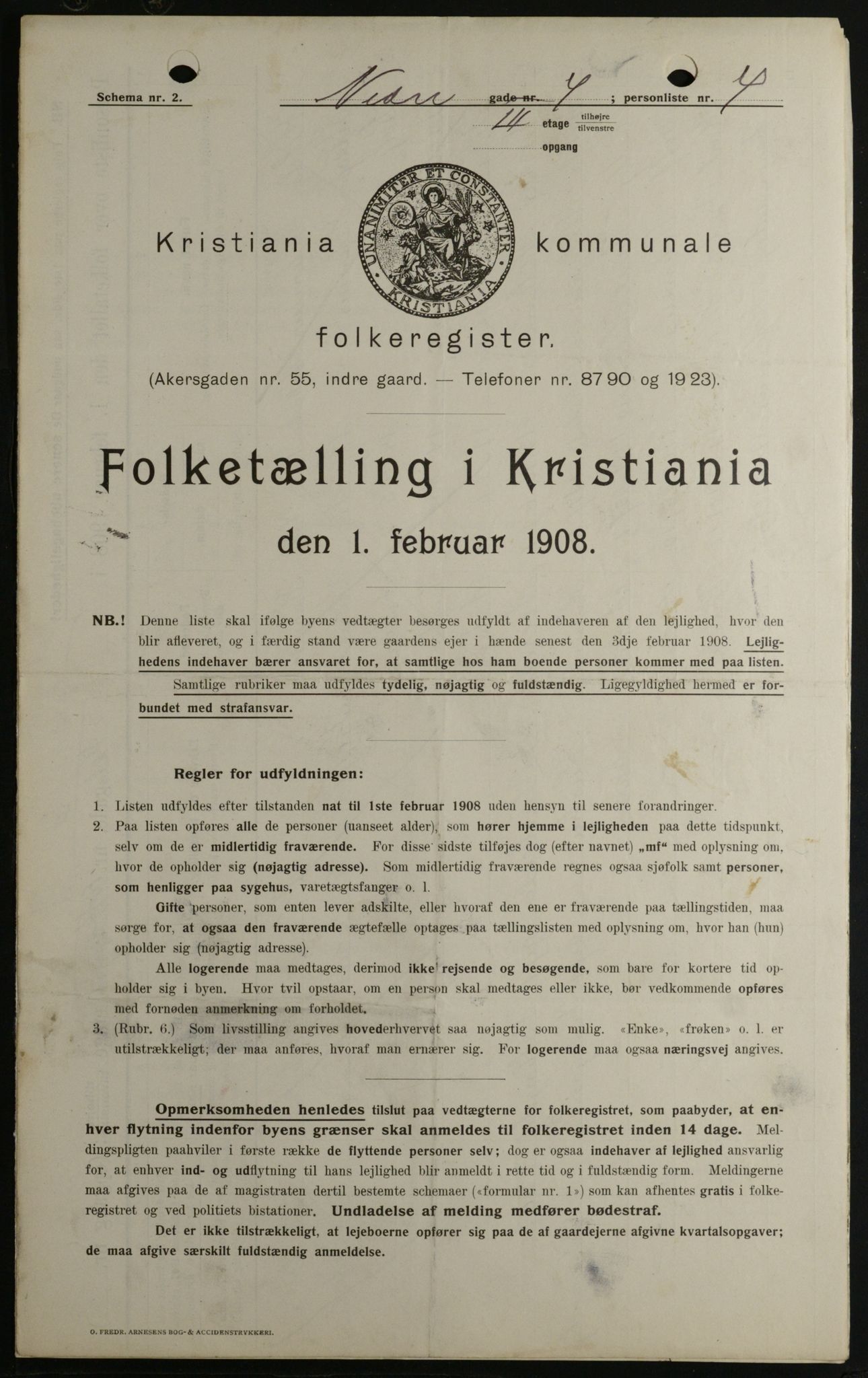 OBA, Kommunal folketelling 1.2.1908 for Kristiania kjøpstad, 1908, s. 62004