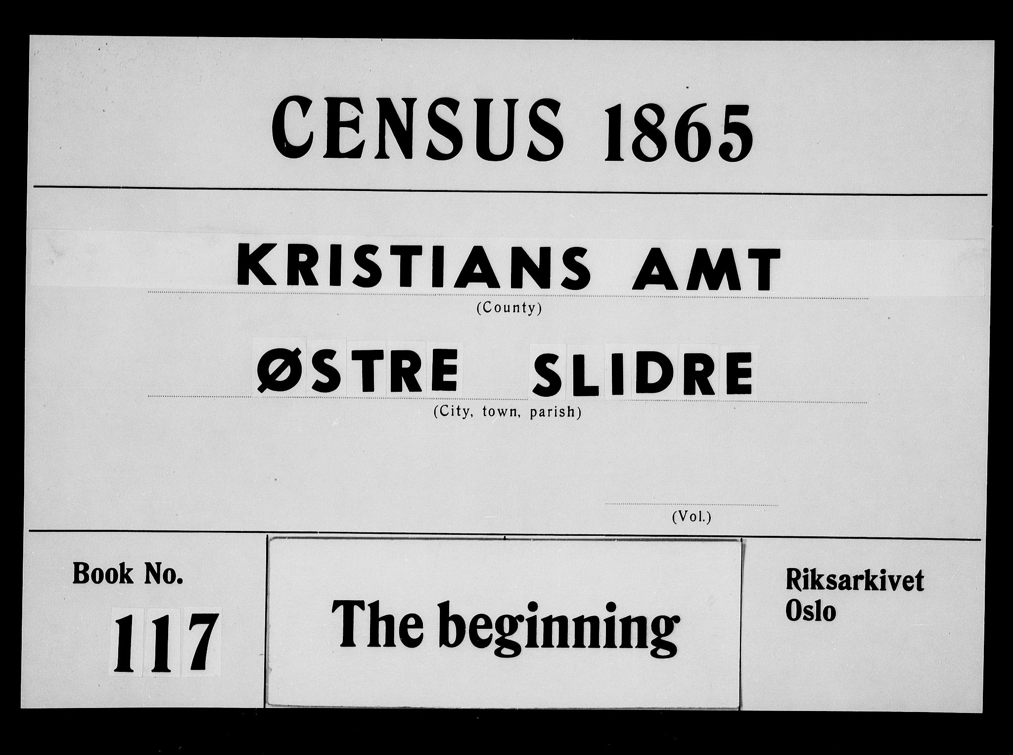 RA, Folketelling 1865 for 0544P Øystre Slidre prestegjeld, 1865, s. 1