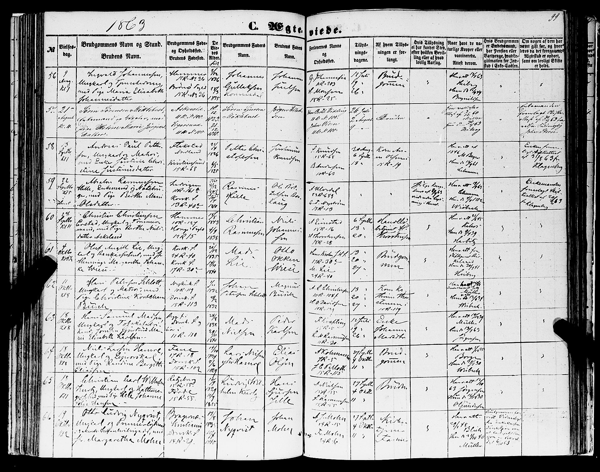 Domkirken sokneprestembete, AV/SAB-A-74801/H/Haa/L0034: Ministerialbok nr. D 2, 1853-1874, s. 99