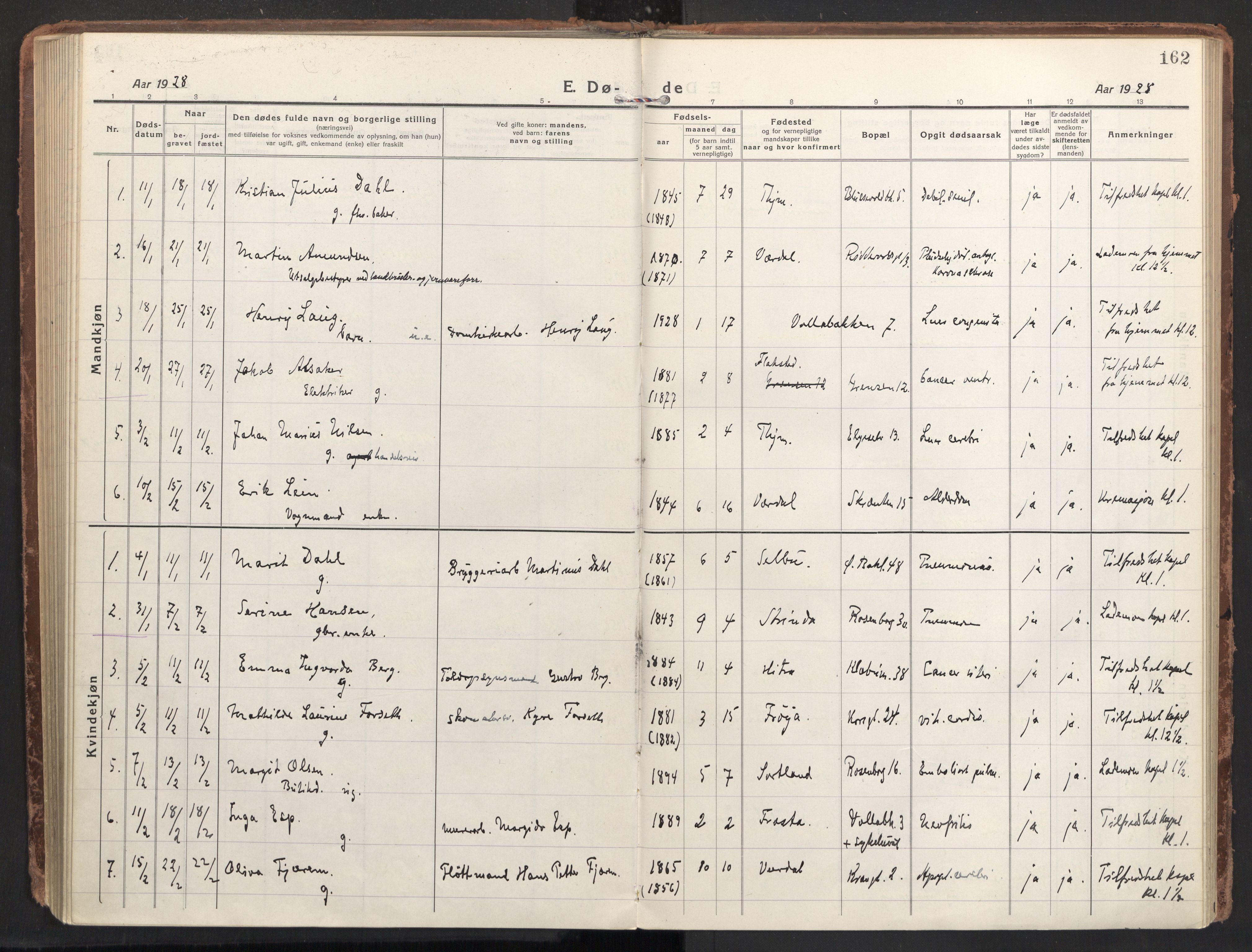 Ministerialprotokoller, klokkerbøker og fødselsregistre - Sør-Trøndelag, SAT/A-1456/604/L0207: Ministerialbok nr. 604A27, 1917-1933, s. 162