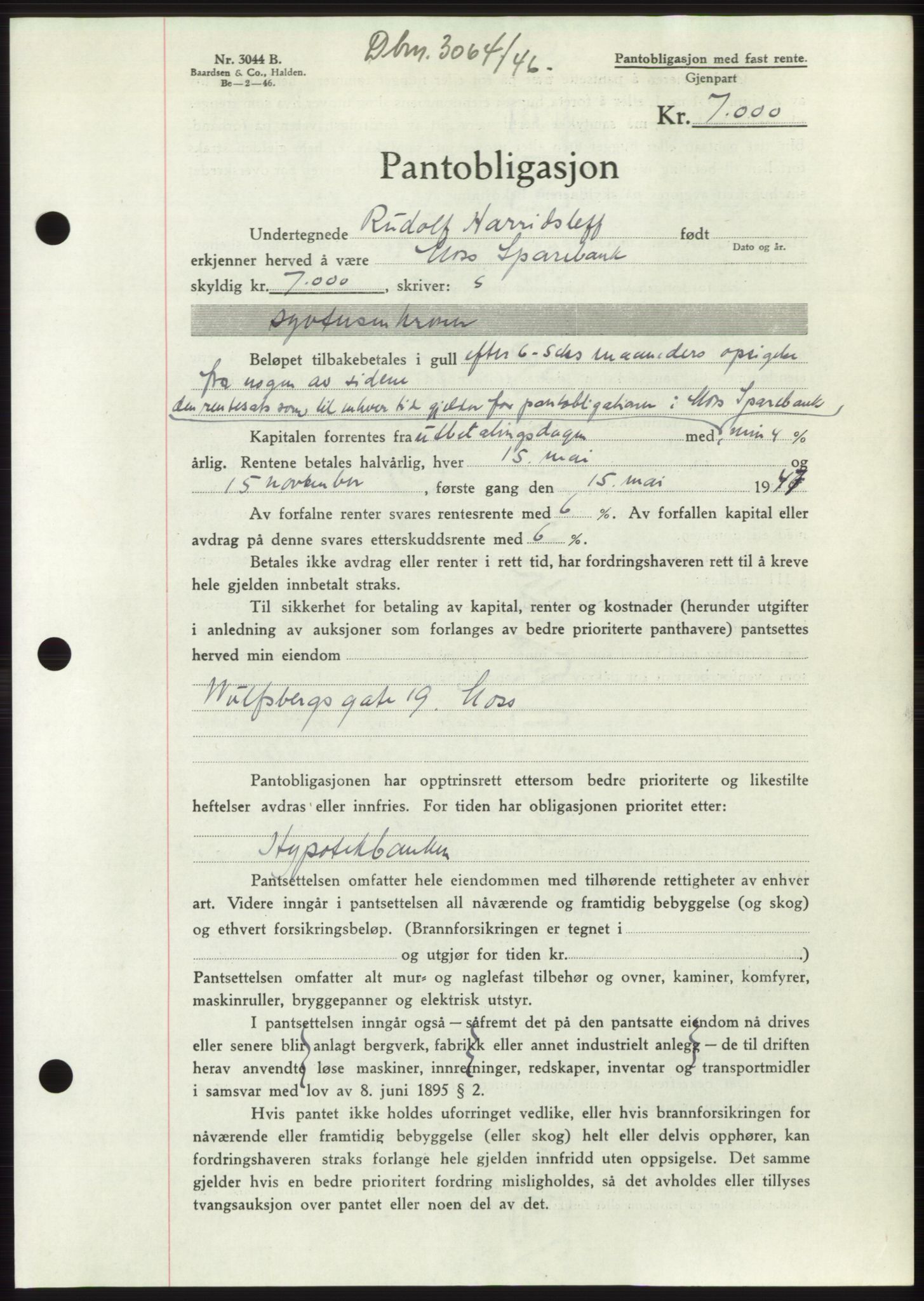Moss sorenskriveri, SAO/A-10168: Pantebok nr. B16, 1946-1947, Dagboknr: 3064/1946