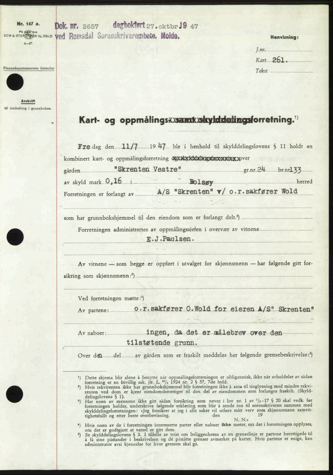 Romsdal sorenskriveri, AV/SAT-A-4149/1/2/2C: Pantebok nr. A24, 1947-1947, Dagboknr: 2657/1947