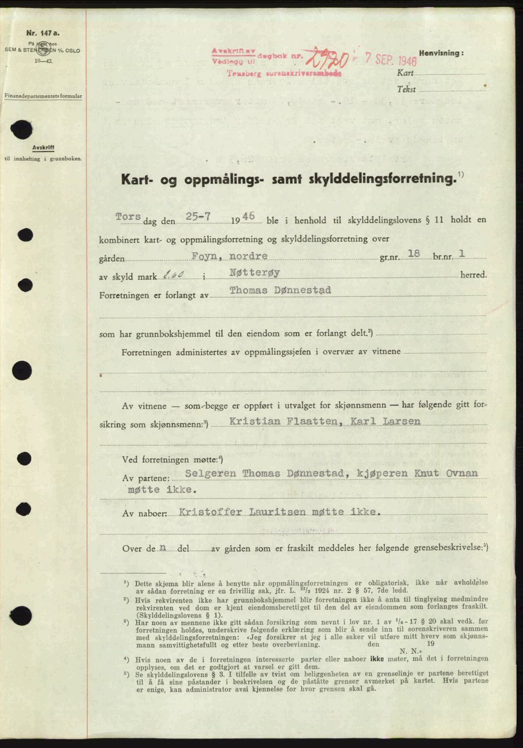 Tønsberg sorenskriveri, SAKO/A-130/G/Ga/Gaa/L0019: Pantebok nr. A19, 1946-1946, Dagboknr: 2920/1946