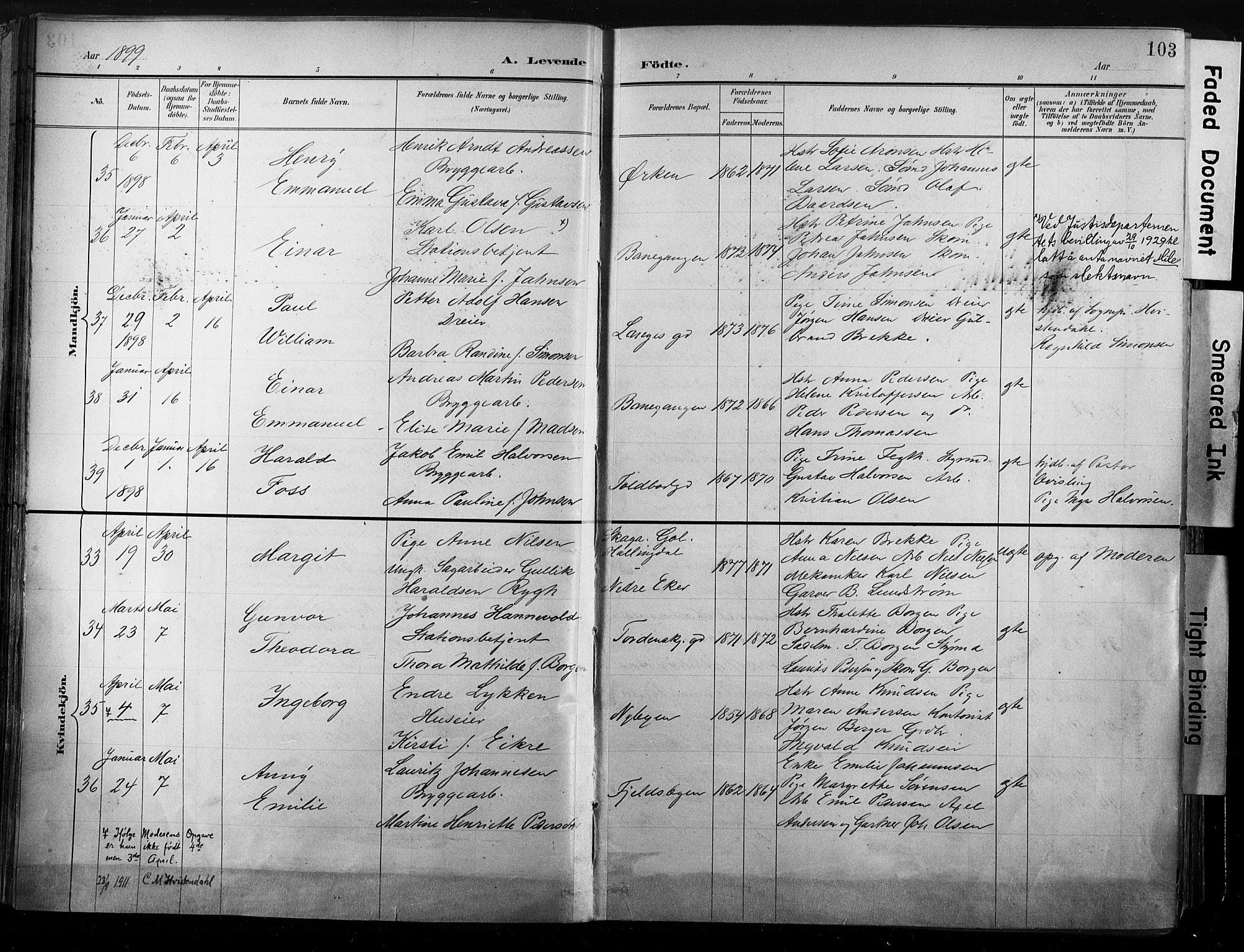 Strømsø kirkebøker, AV/SAKO-A-246/G/Ga/L0003: Klokkerbok nr. 3, 1894-1904, s. 103