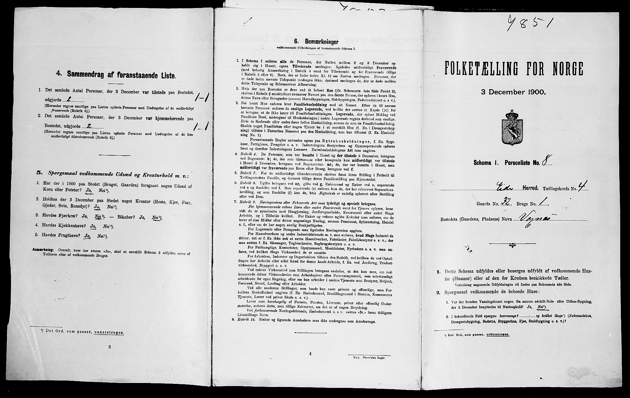 SAK, Folketelling 1900 for 0925 Eide herred, 1900, s. 296