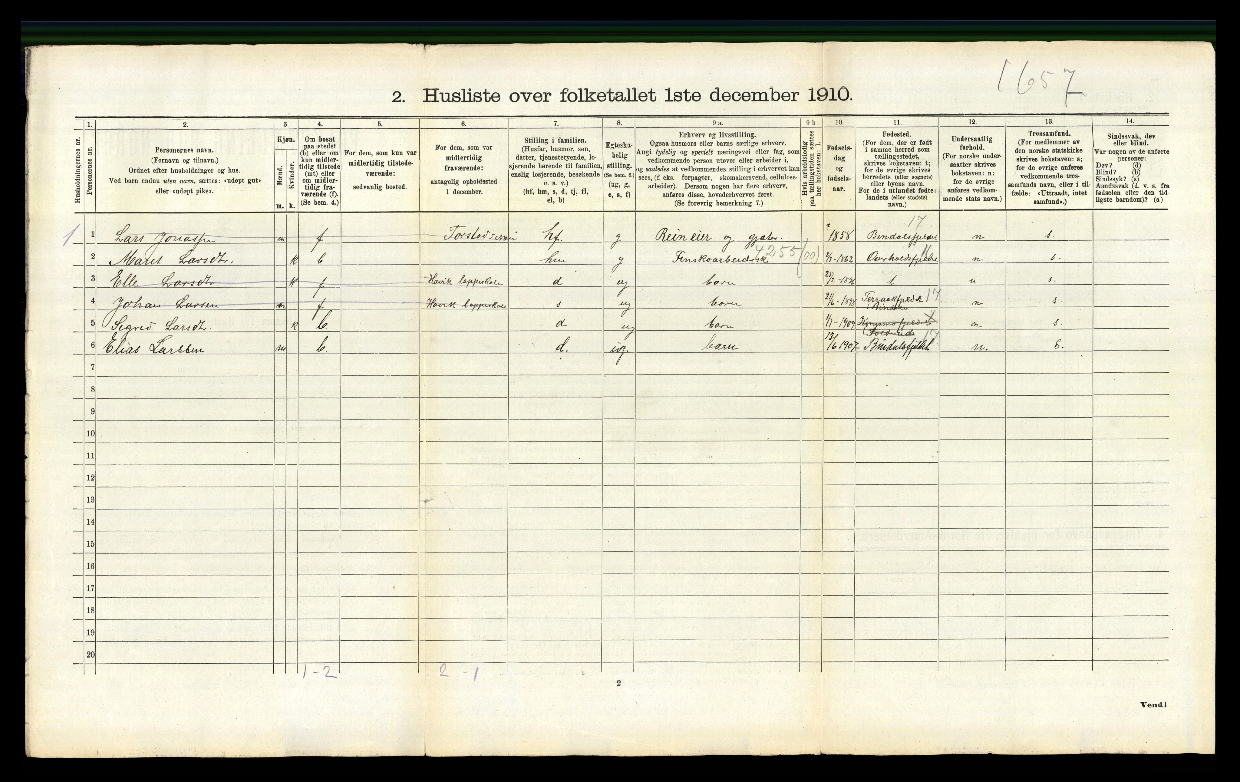 RA, Folketelling 1910 for 1752 Kolvereid herred, 1910, s. 555