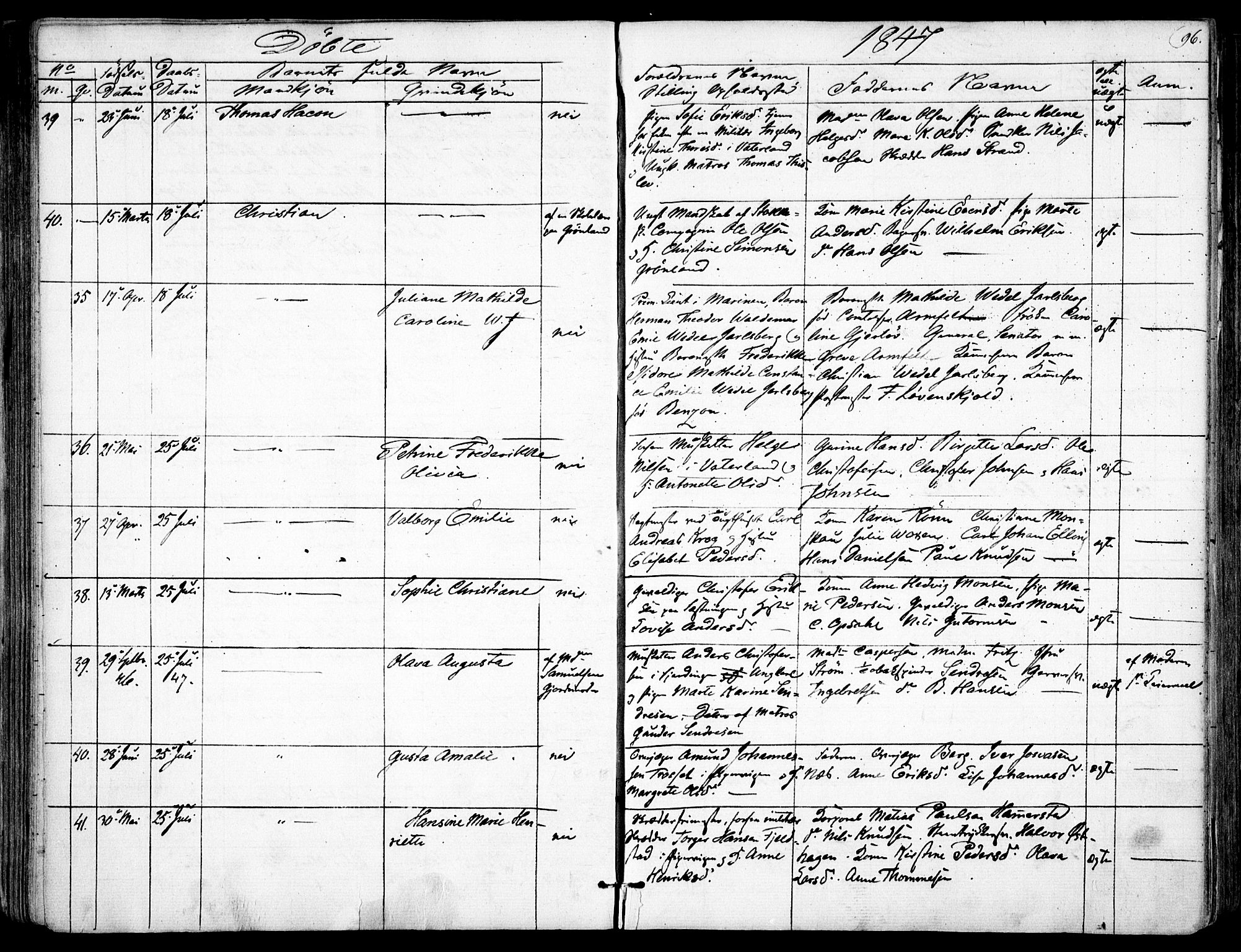 Garnisonsmenigheten Kirkebøker, AV/SAO-A-10846/F/Fa/L0008: Ministerialbok nr. 8, 1842-1859, s. 96
