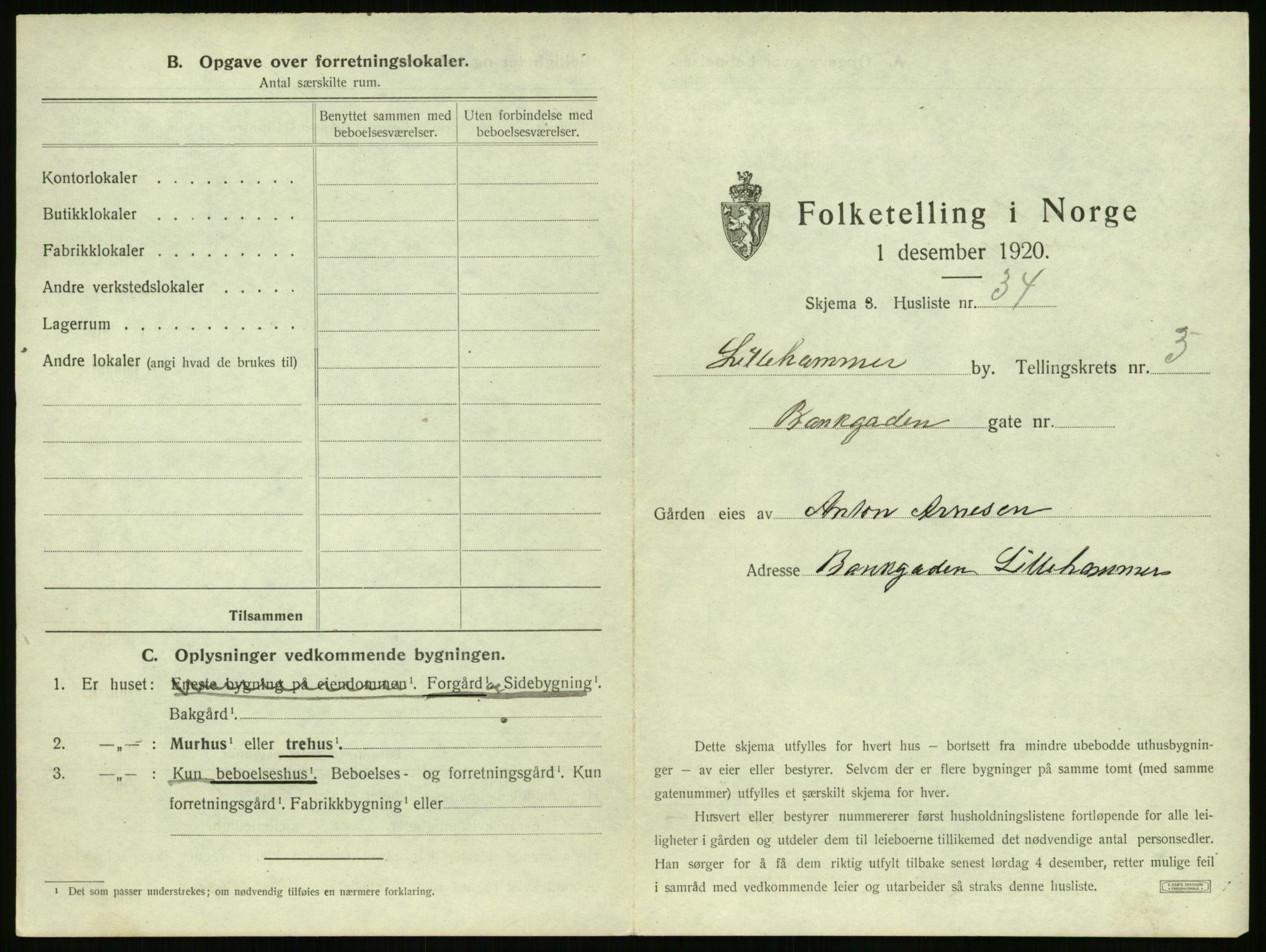 SAH, Folketelling 1920 for 0501 Lillehammer kjøpstad, 1920, s. 372