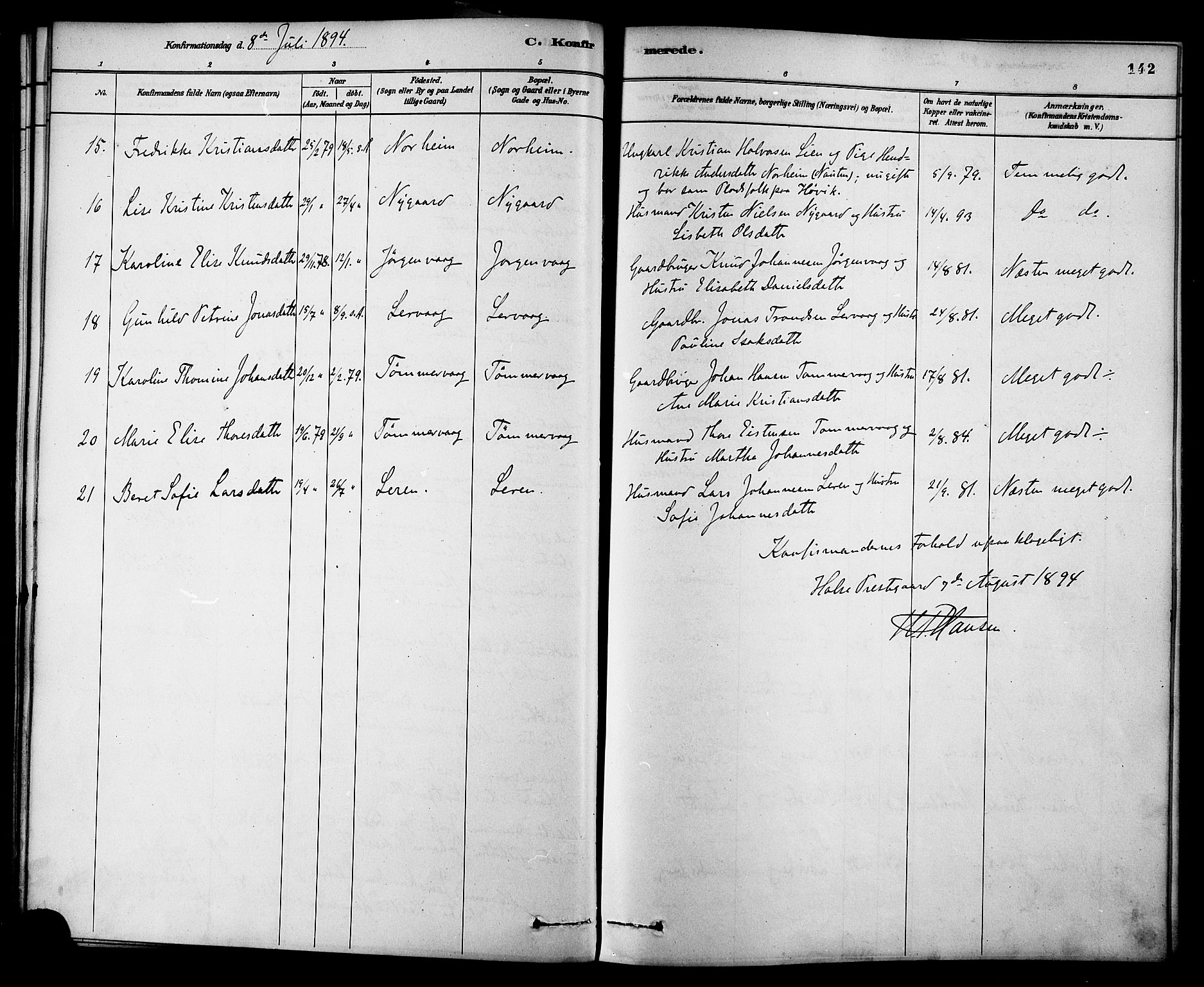 Ministerialprotokoller, klokkerbøker og fødselsregistre - Møre og Romsdal, AV/SAT-A-1454/577/L0896: Ministerialbok nr. 577A03, 1880-1898, s. 142